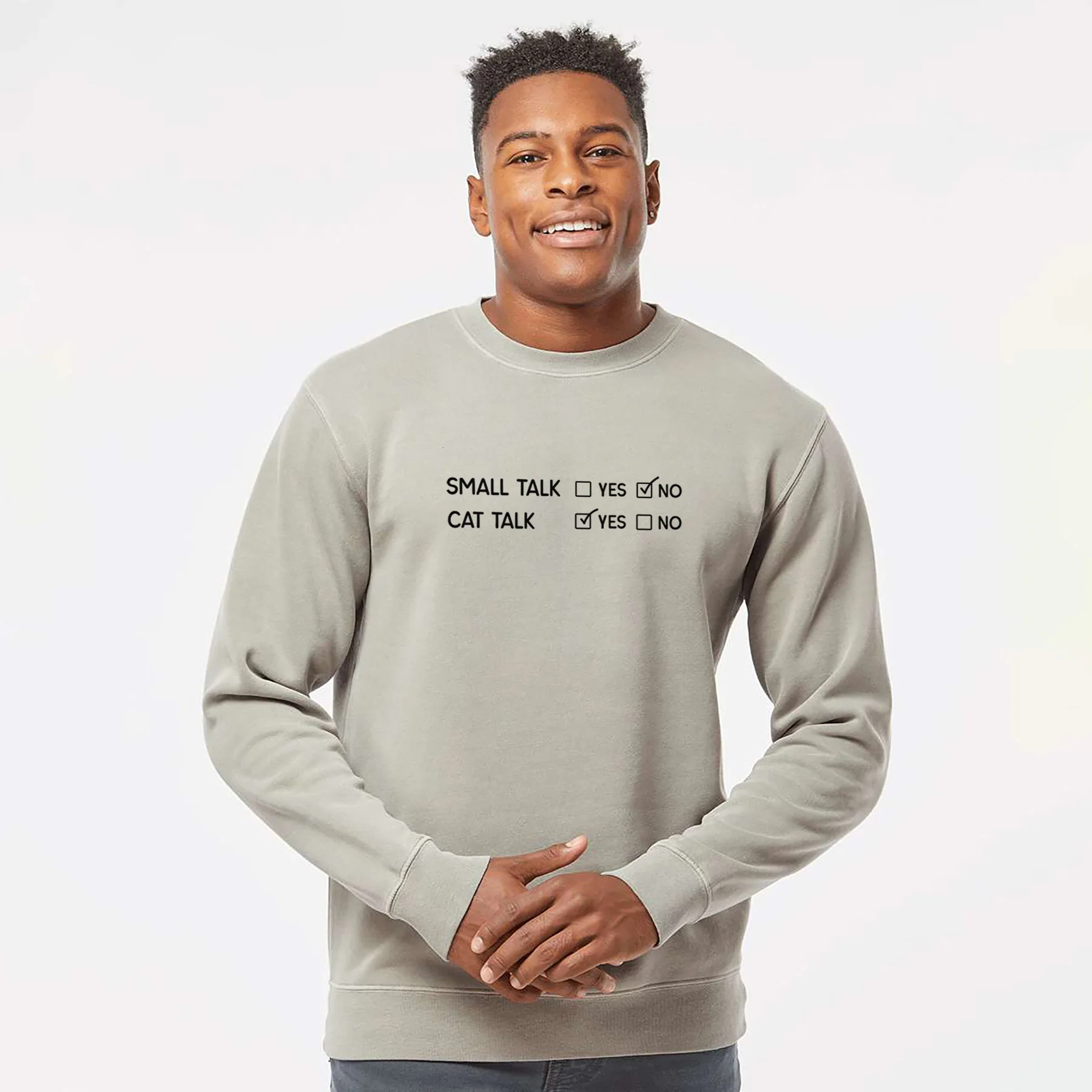 Small Talk No - Cat Talk Yes - Unisex Pigment Dyed Crew Sweatshirt - Image 5