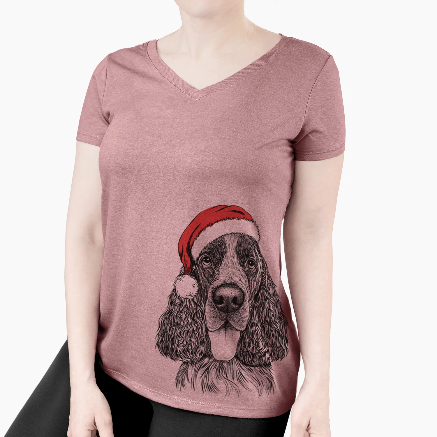 Santa Duke the English Springer Spaniel - Women's Perfect V-neck Shirt - Image 3