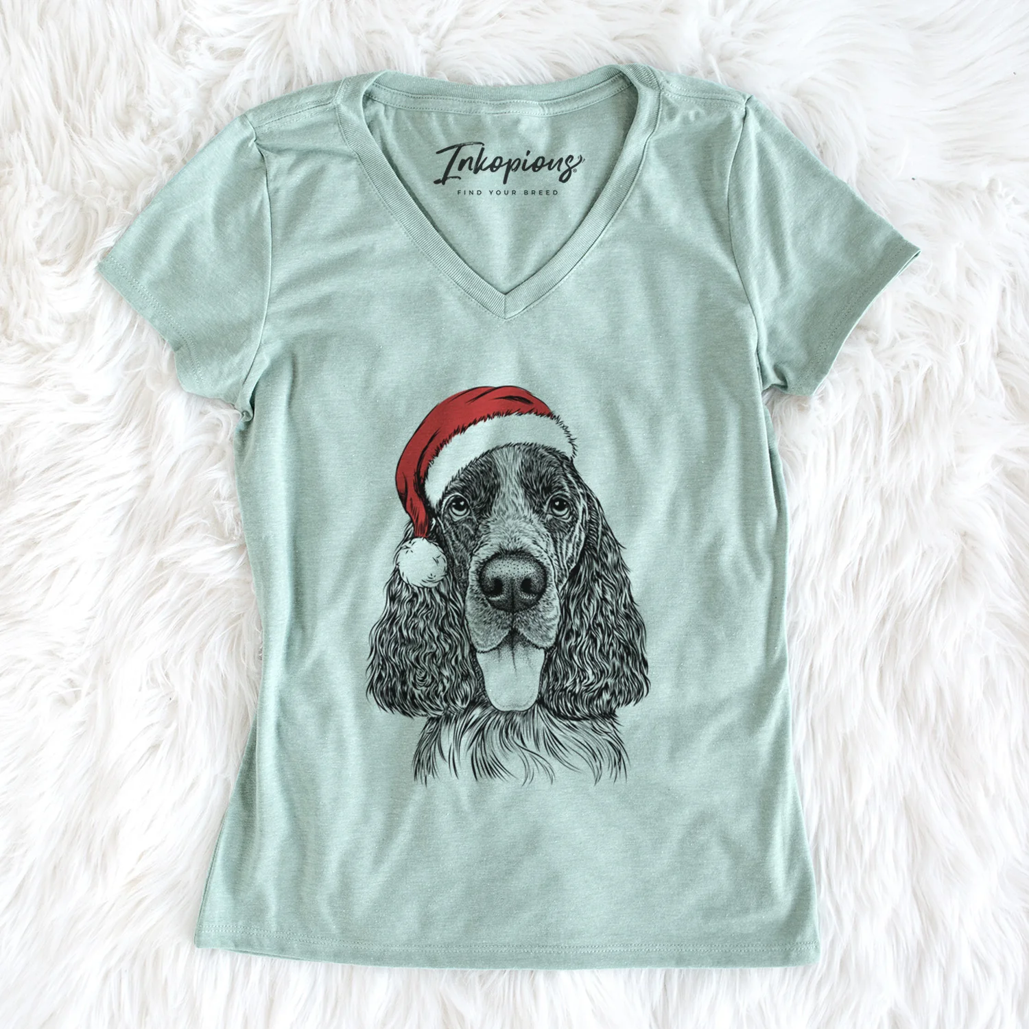 Santa Duke the English Springer Spaniel - Women's Perfect V-neck Shirt - Image 5