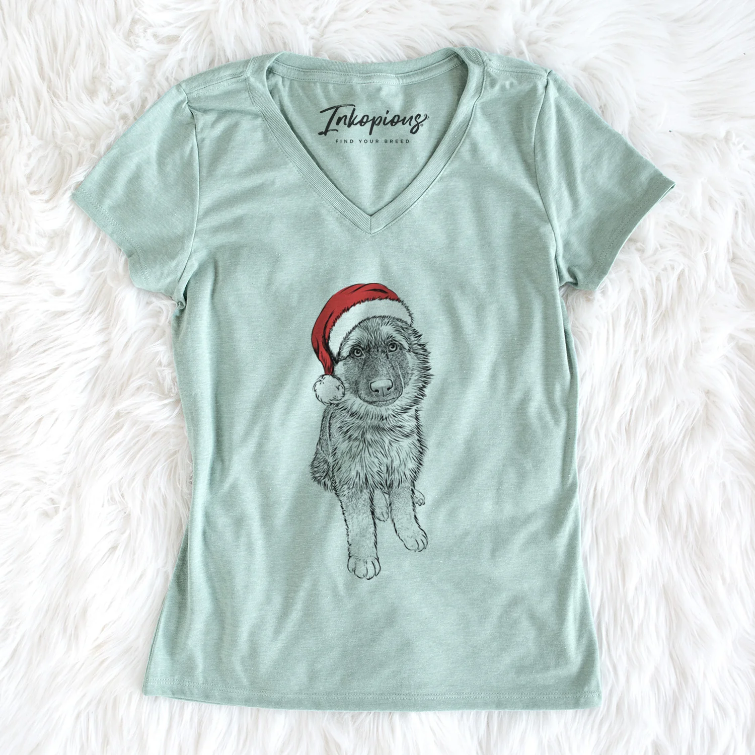 Santa Kuyo the German Shepherd - Women's Perfect V-neck Shirt - Image 5