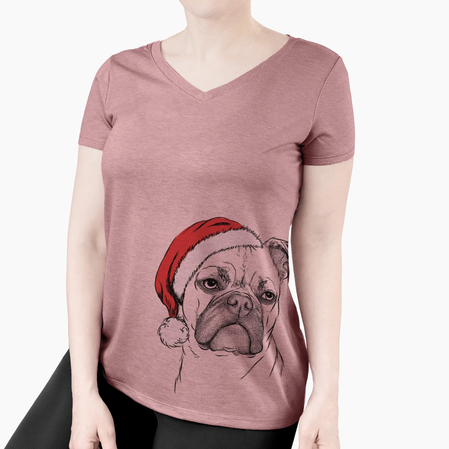 Santa Mack the Bugg (Boston Terrier/Pug) - Women's Perfect V-neck Shirt - Image 3
