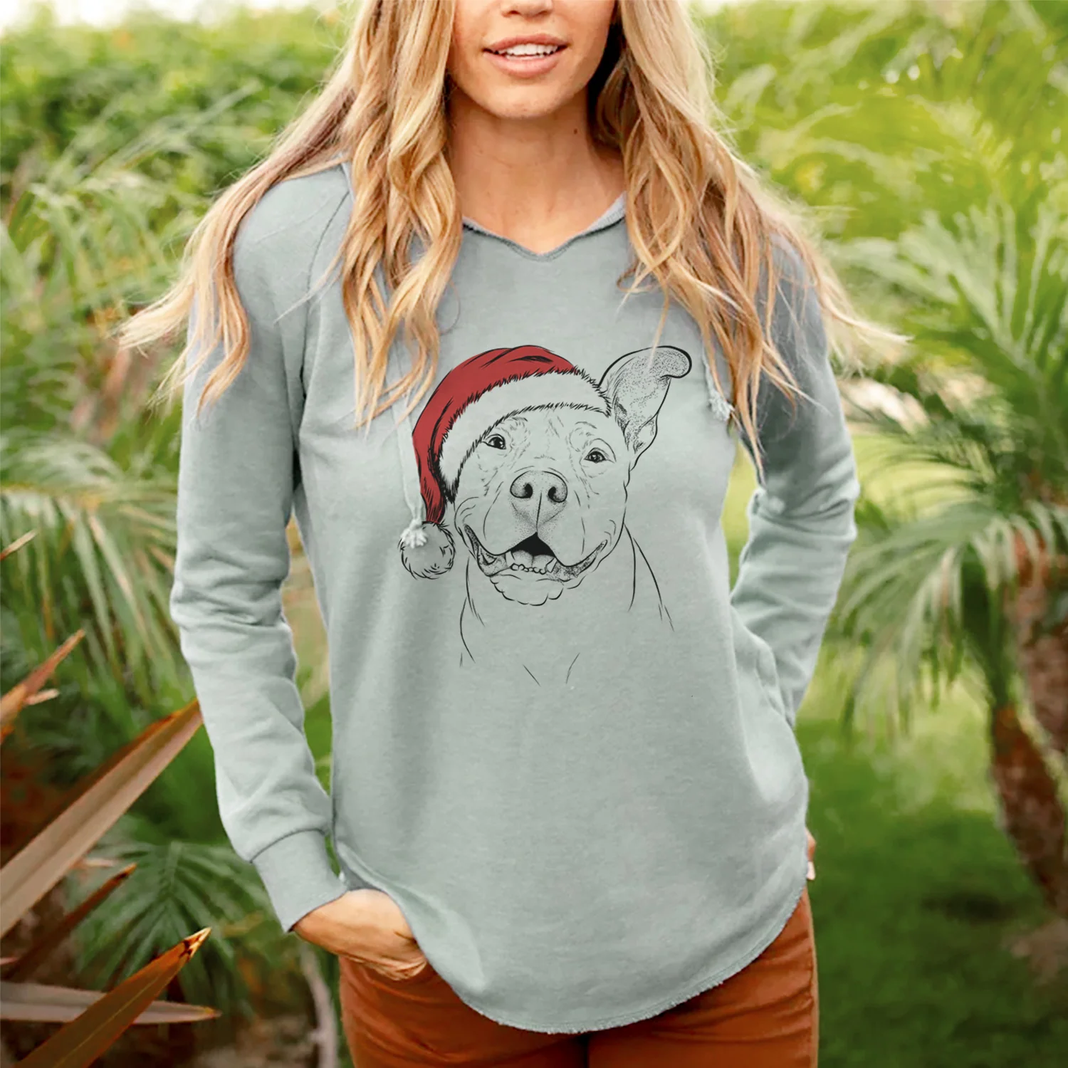 Santa Malibu the Staffordshire Terrier/Pitbull Mix - Cali Wave Hooded Sweatshirt - Image 3