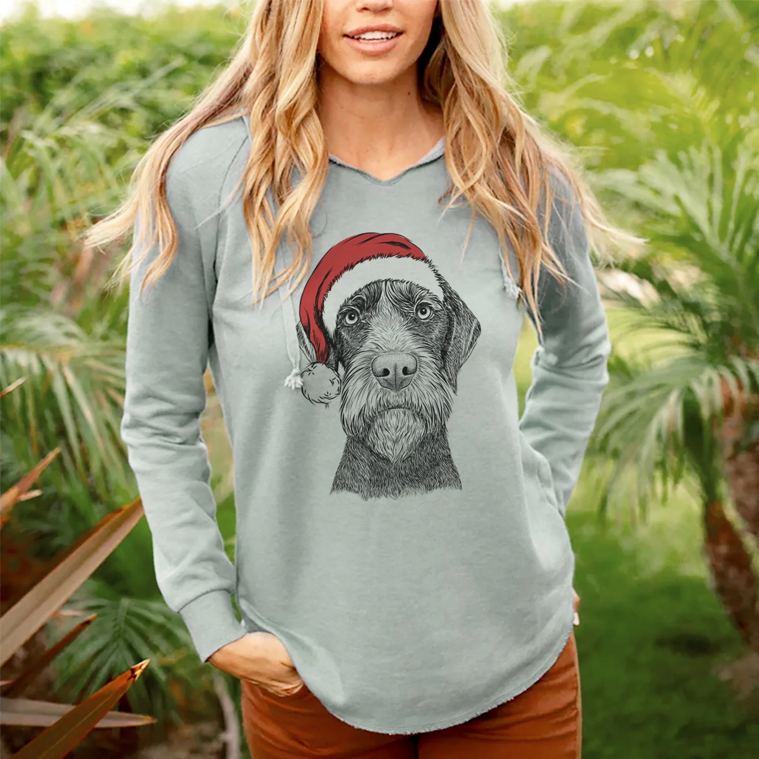 Santa Oakley the Pudelpointer - Cali Wave Hooded Sweatshirt - Image 3