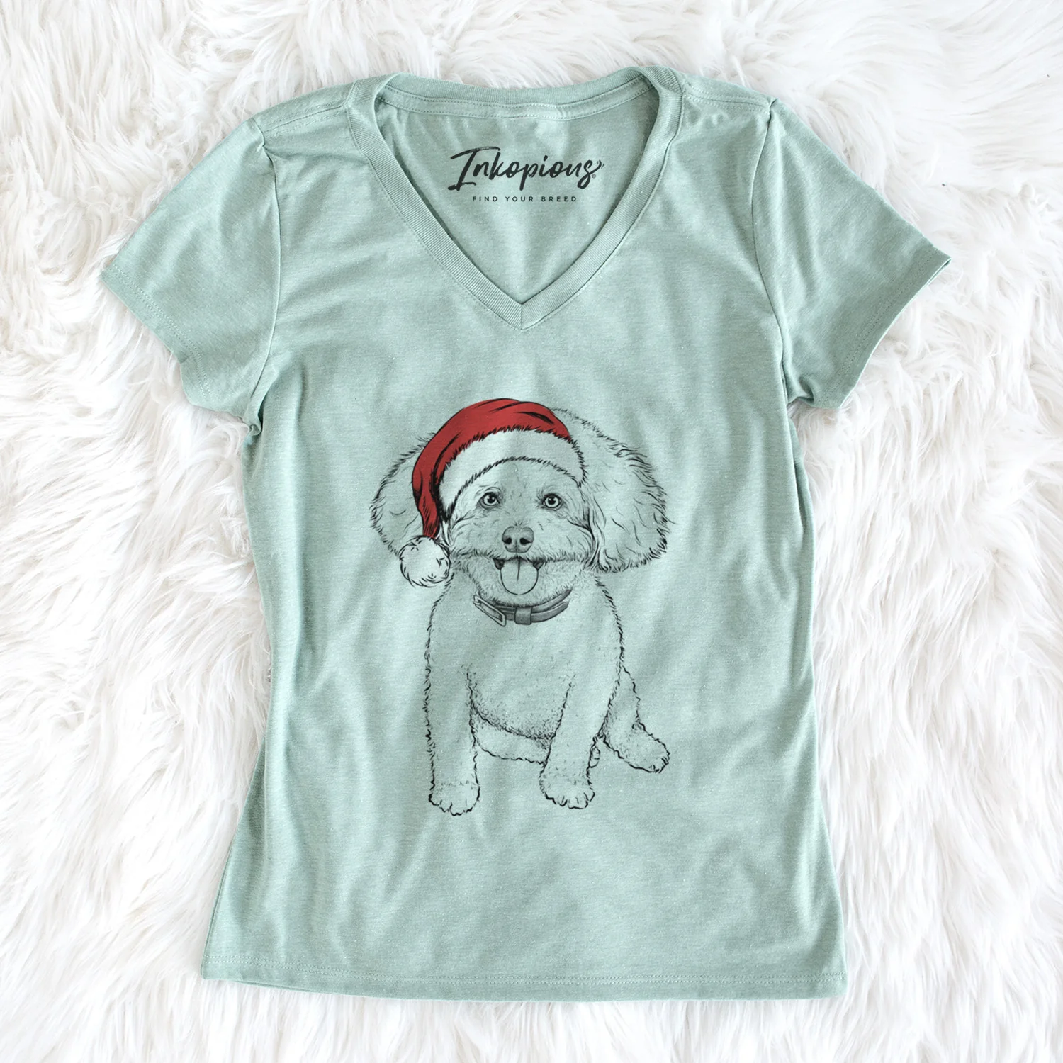 Santa Peyton the Bichon Frise - Women's Perfect V-neck Shirt - Image 5