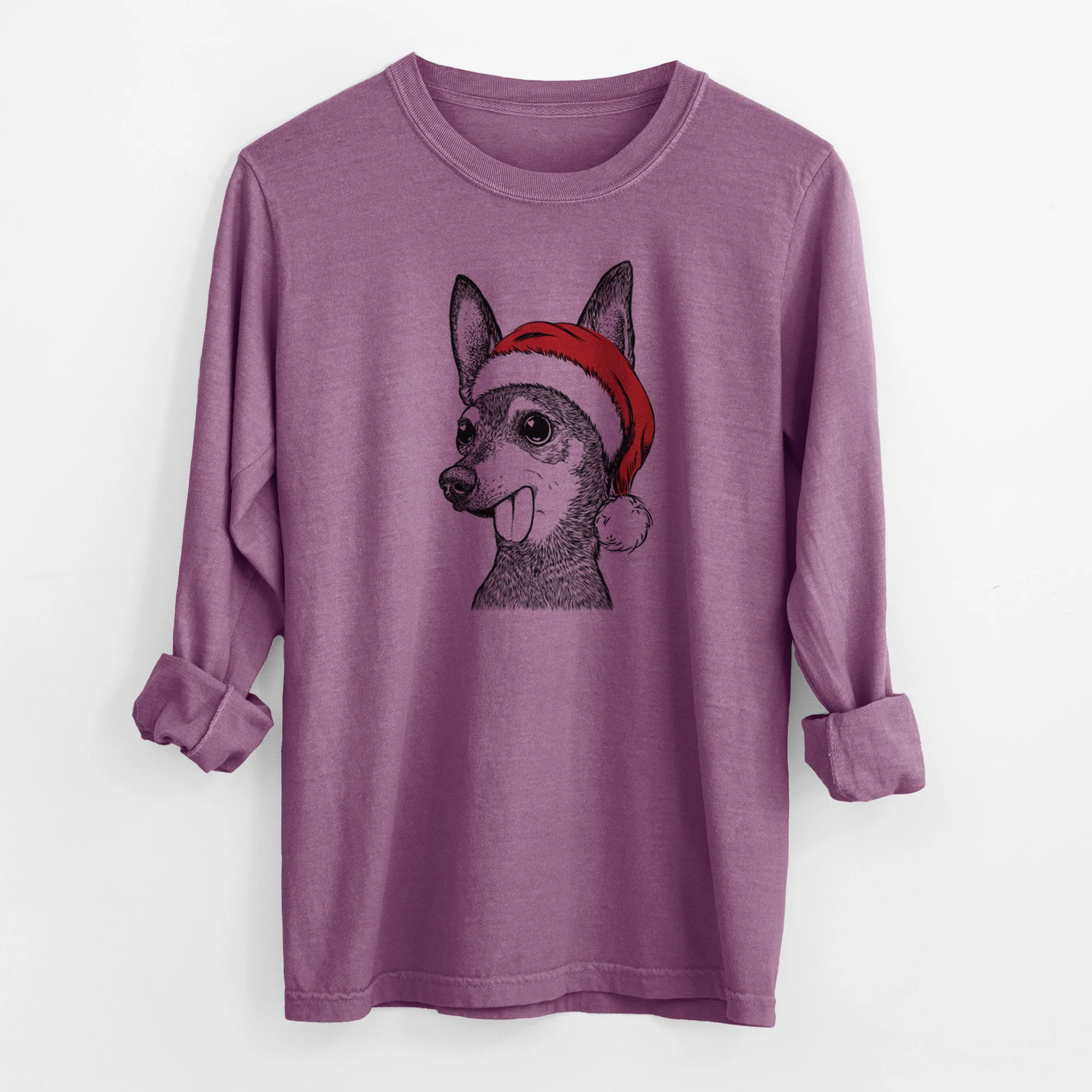 Santa Aaron the Chihuahua - Men's Heavyweight 100% Cotton Long Sleeve - Image 10