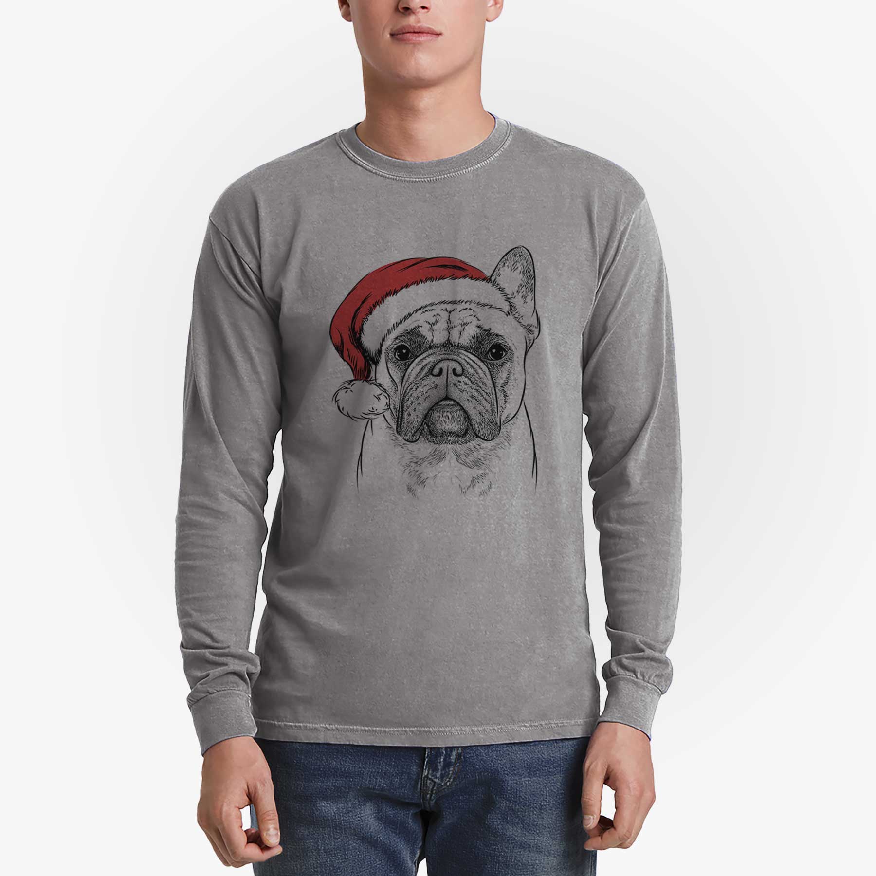 Santa Acelynn the French Bulldog - Men's Heavyweight 100% Cotton Long Sleeve - Image 5