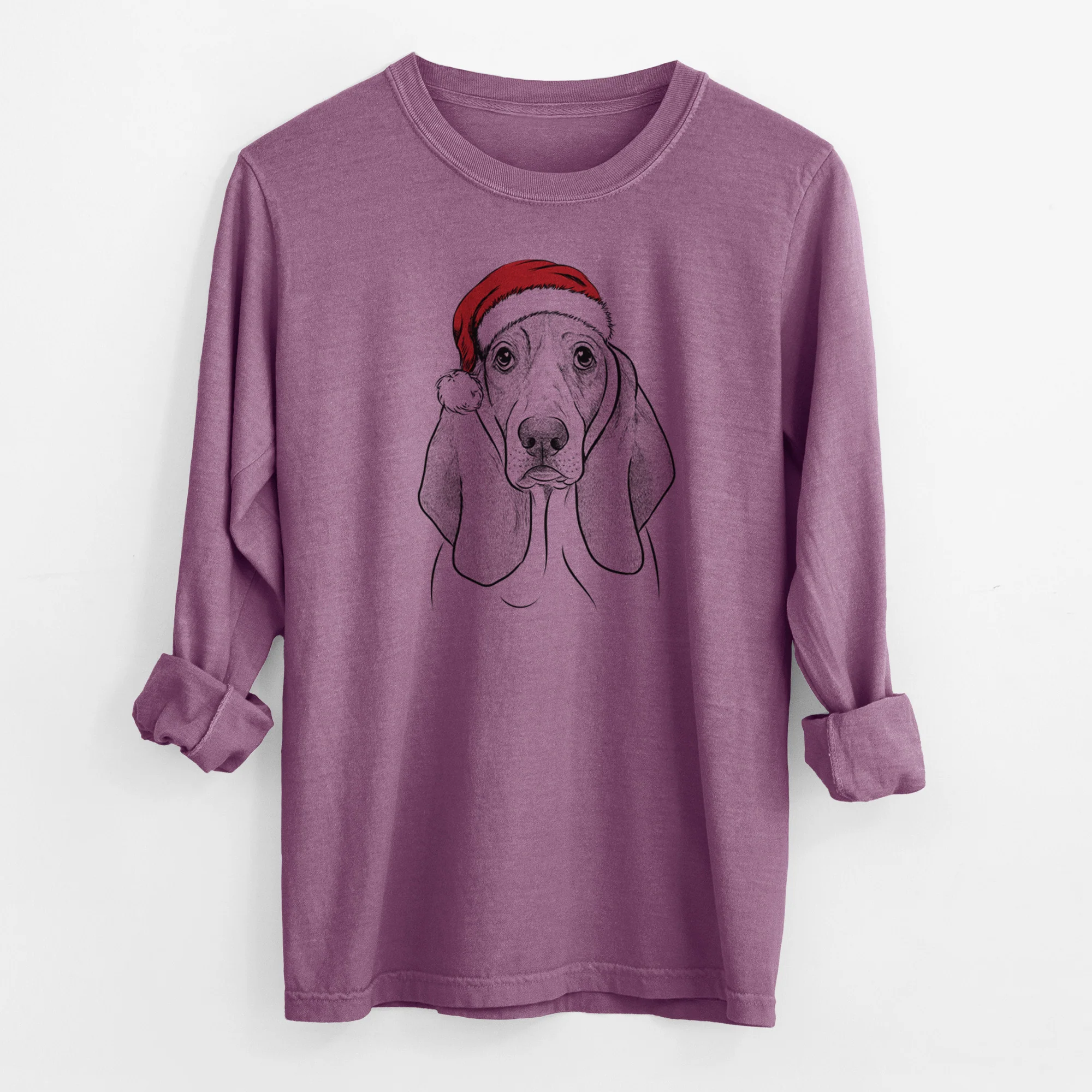 Santa Addison the Basset Hound - Men's Heavyweight 100% Cotton Long Sleeve - Image 10