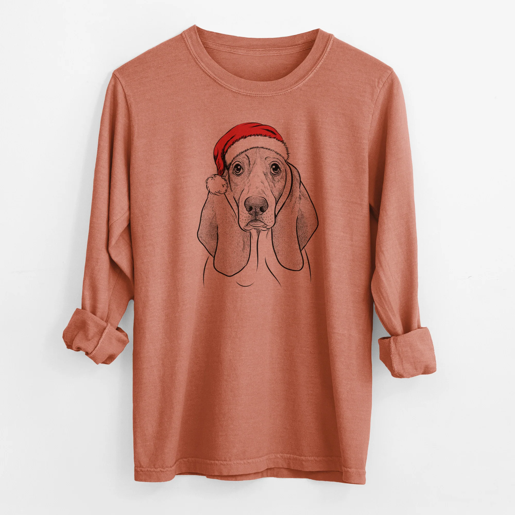 Santa Addison the Basset Hound - Men's Heavyweight 100% Cotton Long Sleeve - Image 13