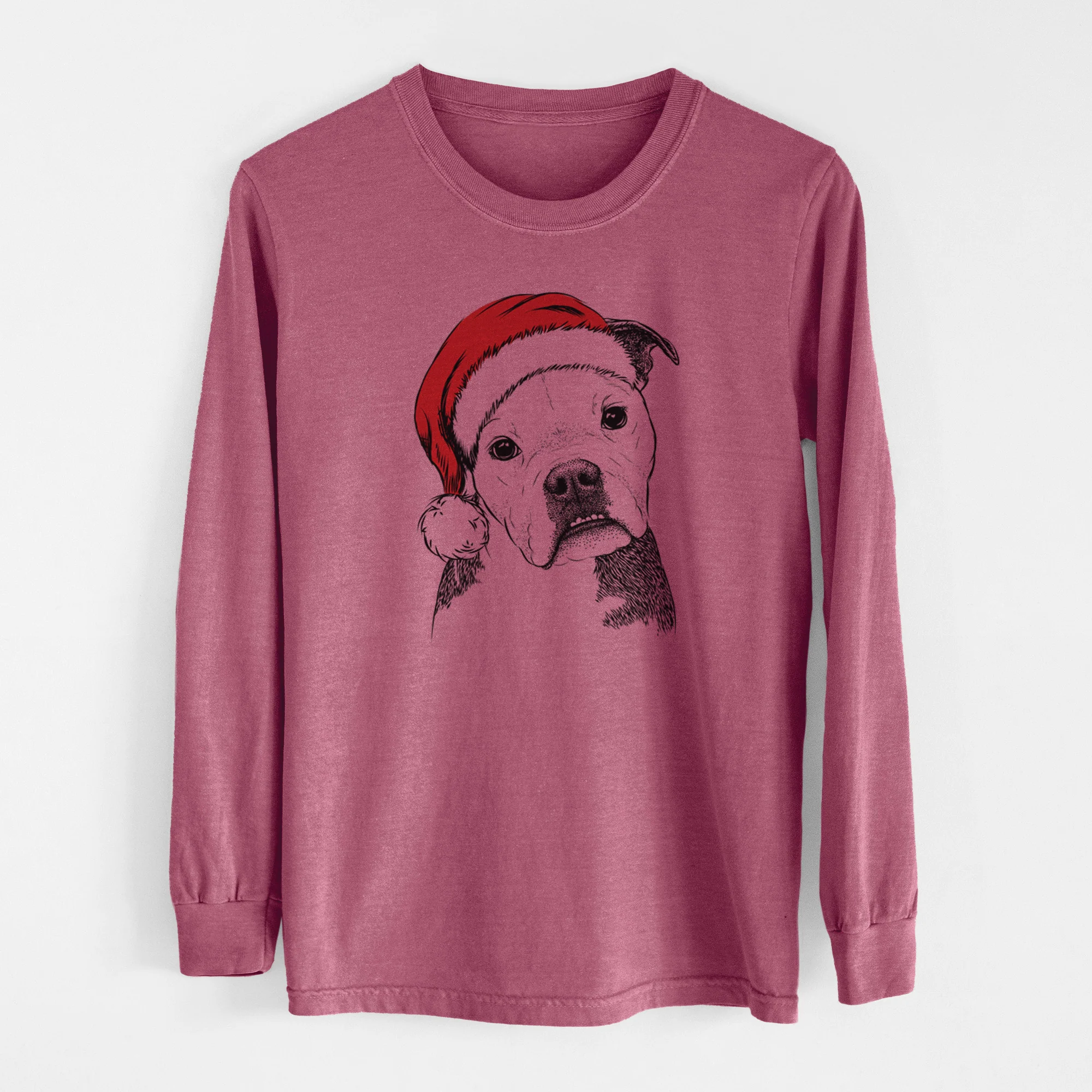 Santa Aggy the Olde English Bulldogge - Men's Heavyweight 100% Cotton Long Sleeve