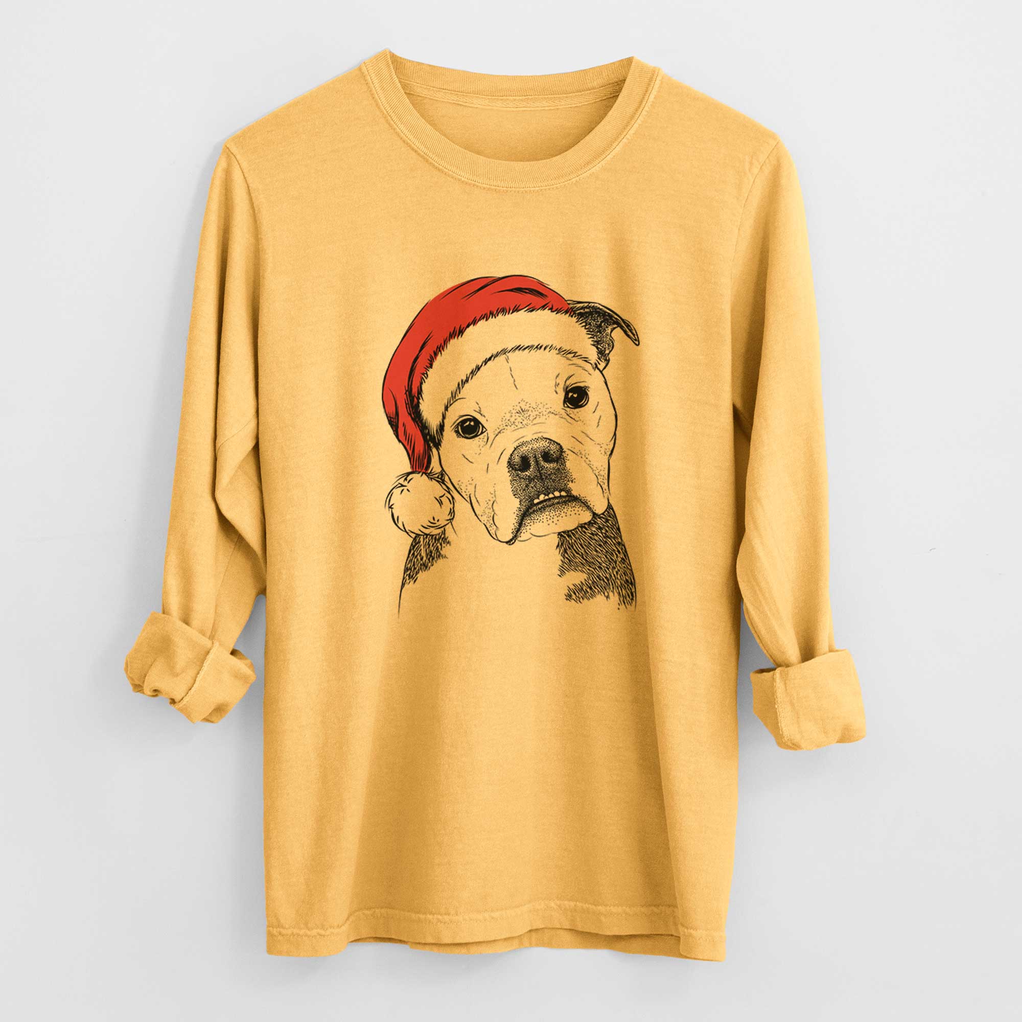 Santa Aggy the Olde English Bulldogge - Men's Heavyweight 100% Cotton Long Sleeve - Image 3
