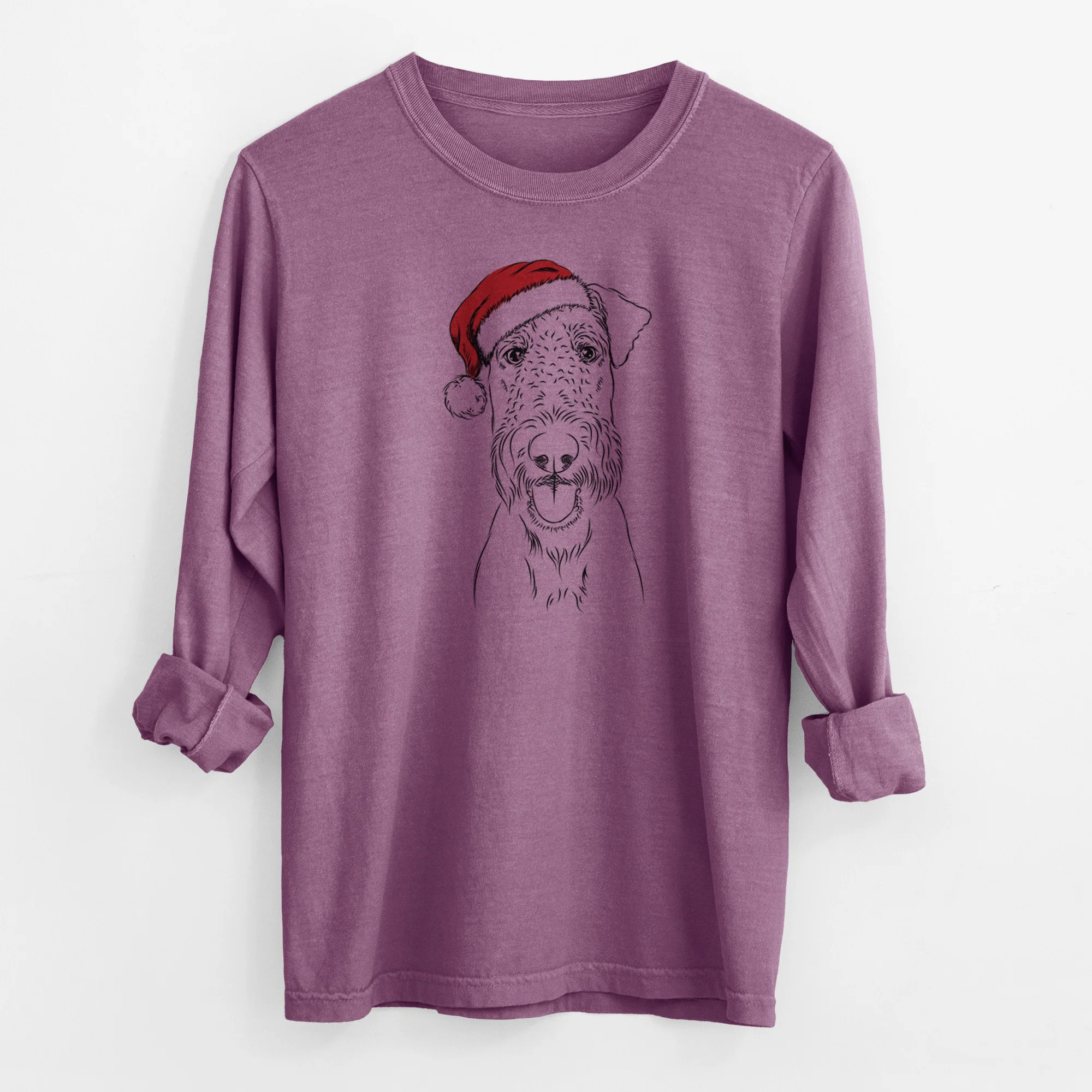 Santa Andy the Airedale Terrier - Men's Heavyweight 100% Cotton Long Sleeve - Image 10