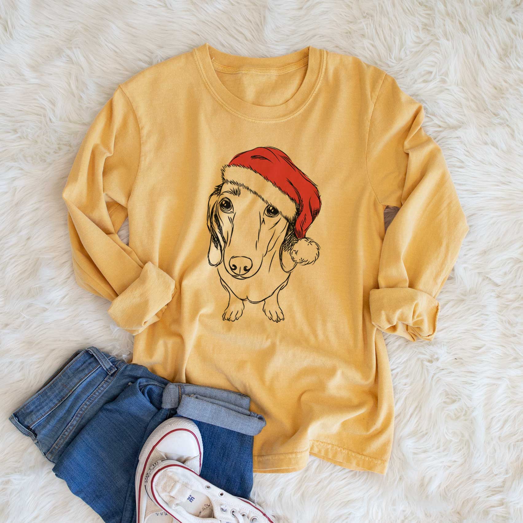 Santa Annabelle the Dachshund - Men's Heavyweight 100% Cotton Long Sleeve - Image 6