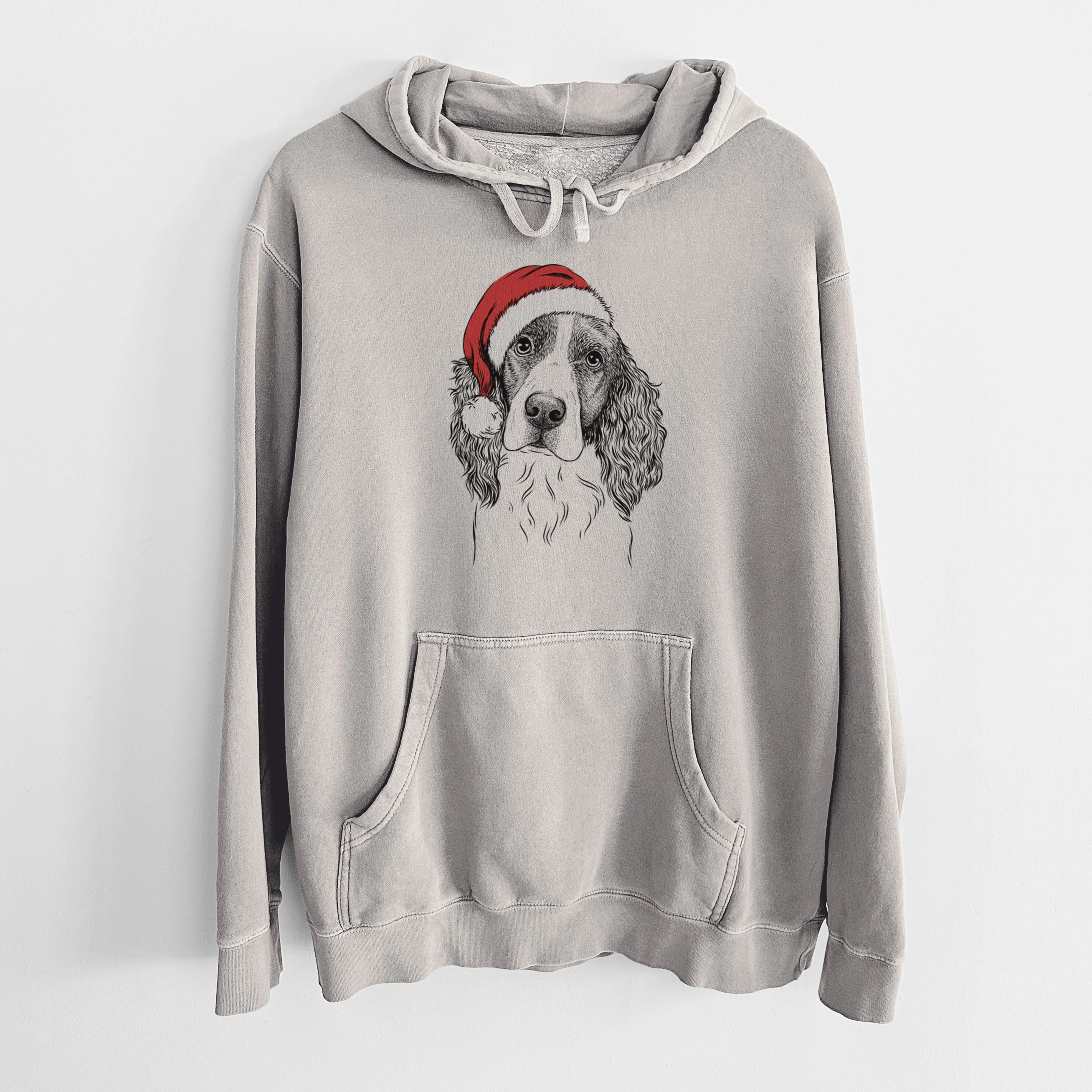 Santa Hat Annie the English Springer Spaniel - Unisex Pigment Dyed Hoodie - Image 5