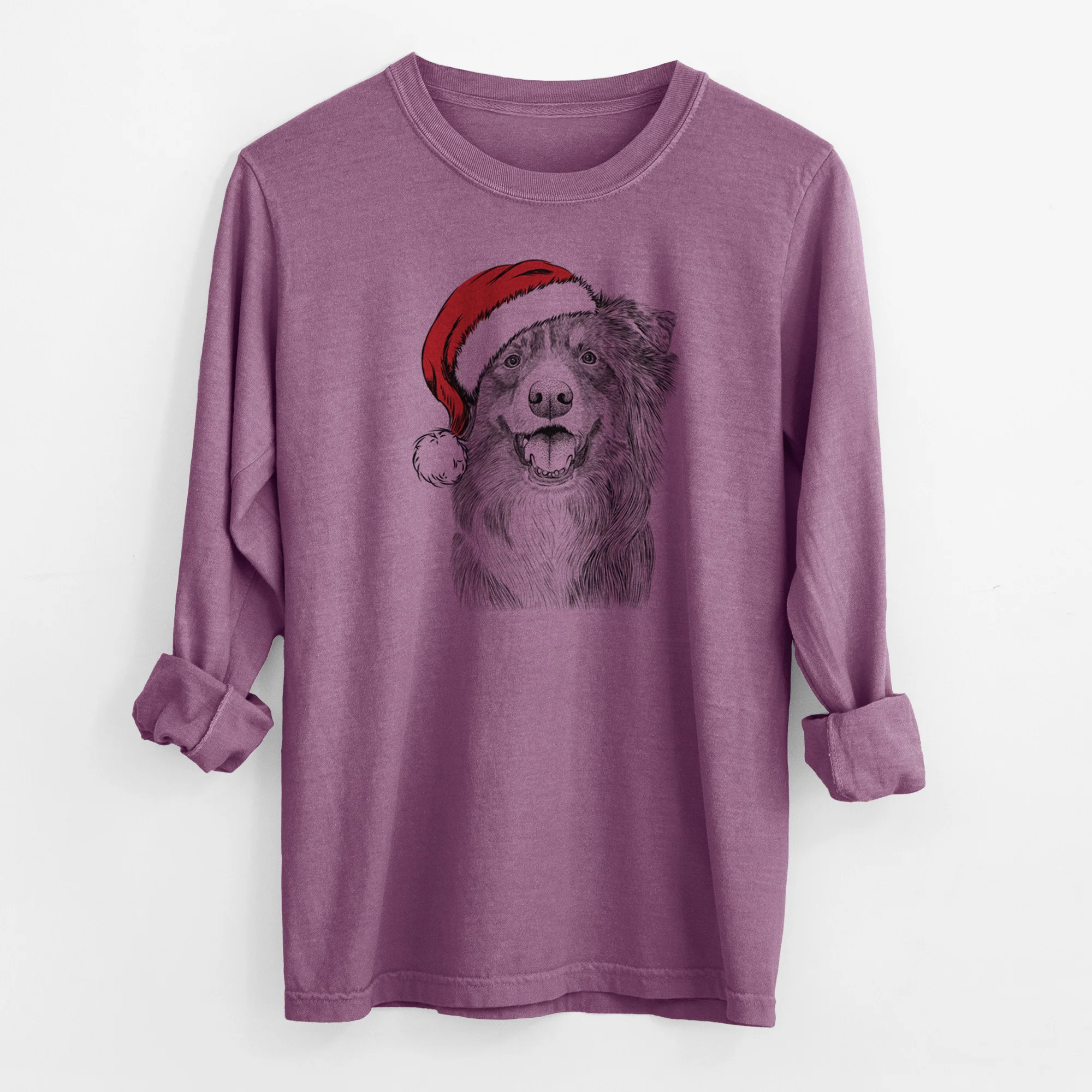 Santa Aussie Parker the Australian Shepherd - Men's Heavyweight 100% Cotton Long Sleeve - Image 10
