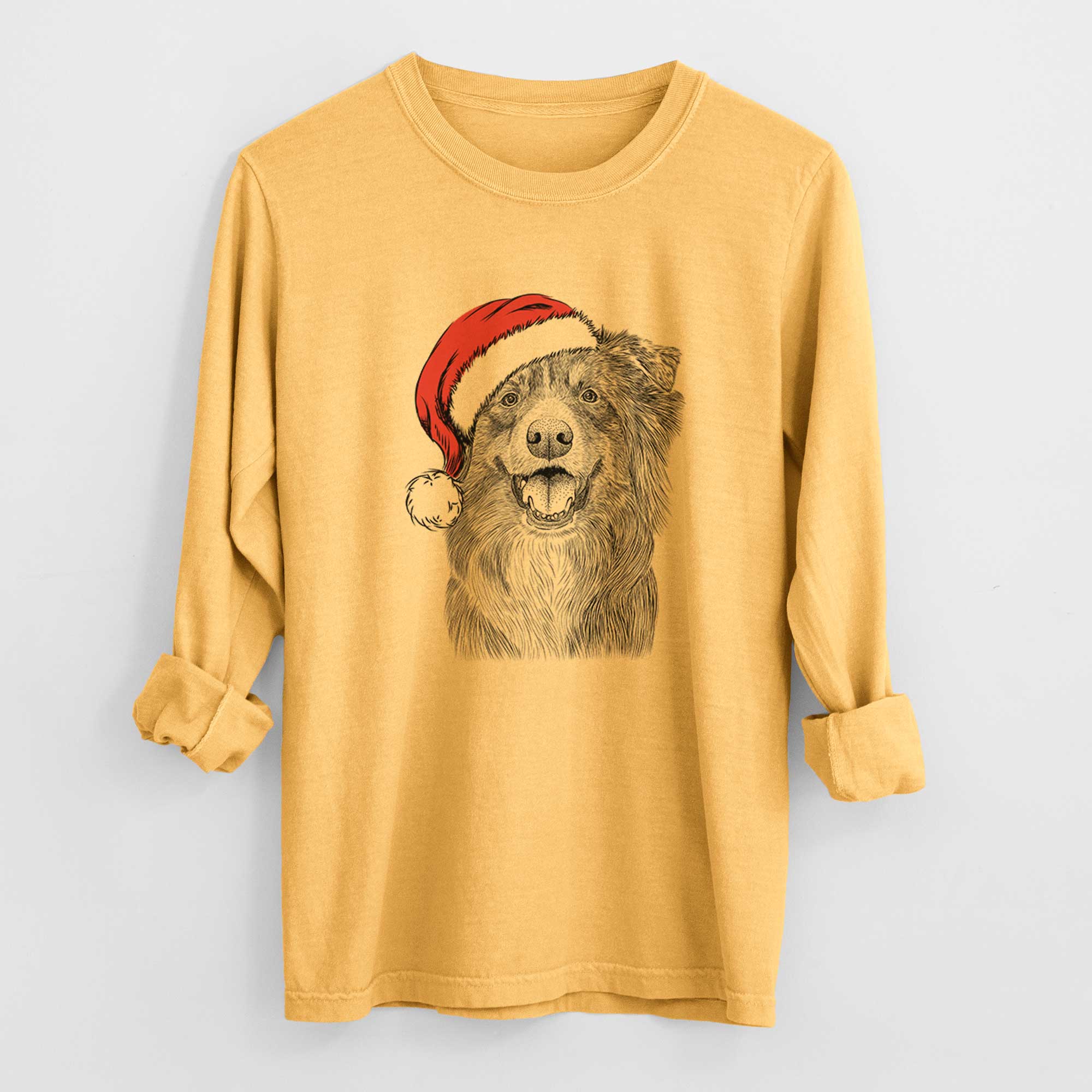 Santa Aussie Parker the Australian Shepherd - Men's Heavyweight 100% Cotton Long Sleeve - Image 3