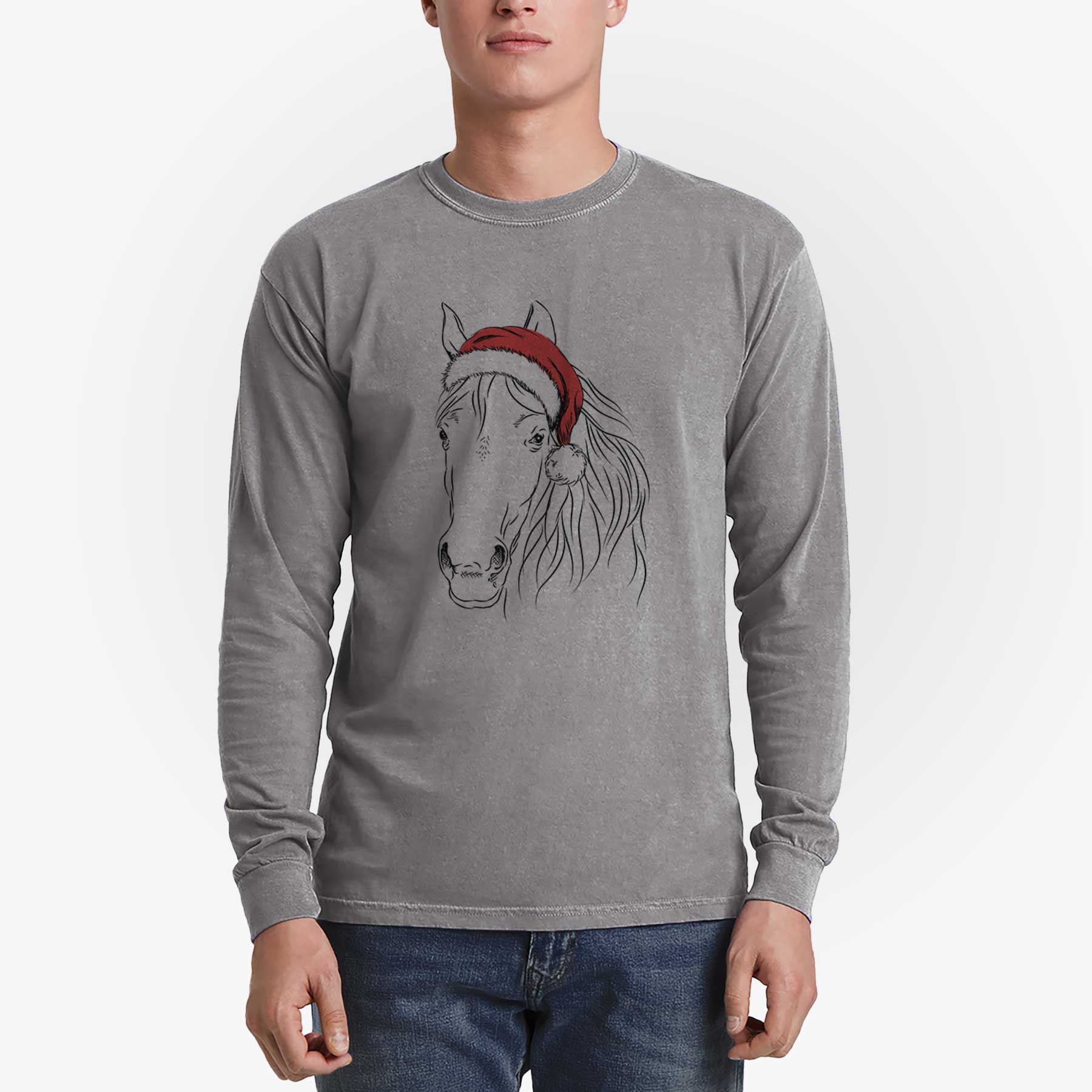 Santa Aria the Horse - Men's Heavyweight 100% Cotton Long Sleeve - Image 5