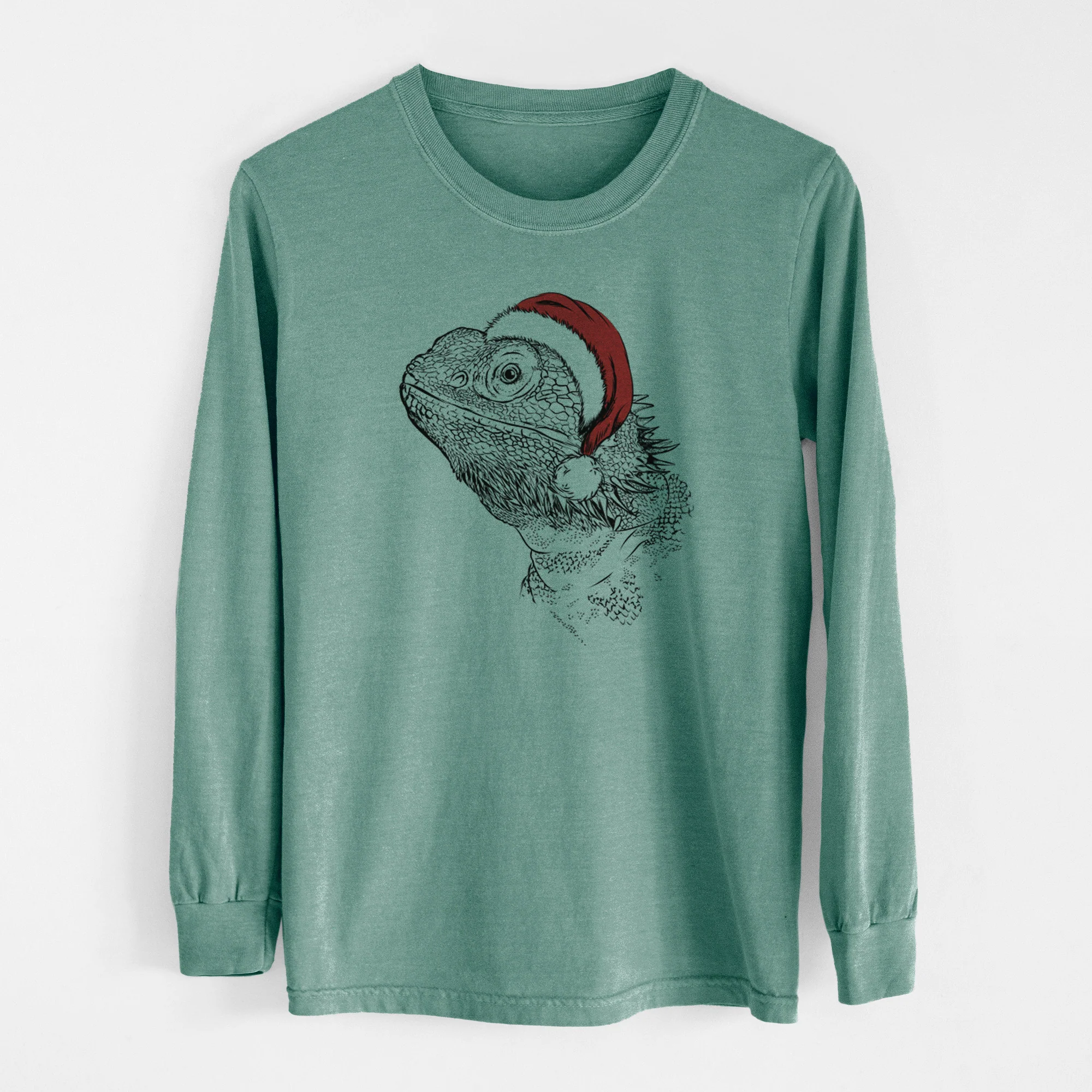 Santa Ash the Bearded Dragon - Men's Heavyweight 100% Cotton Long Sleeve - Image 12