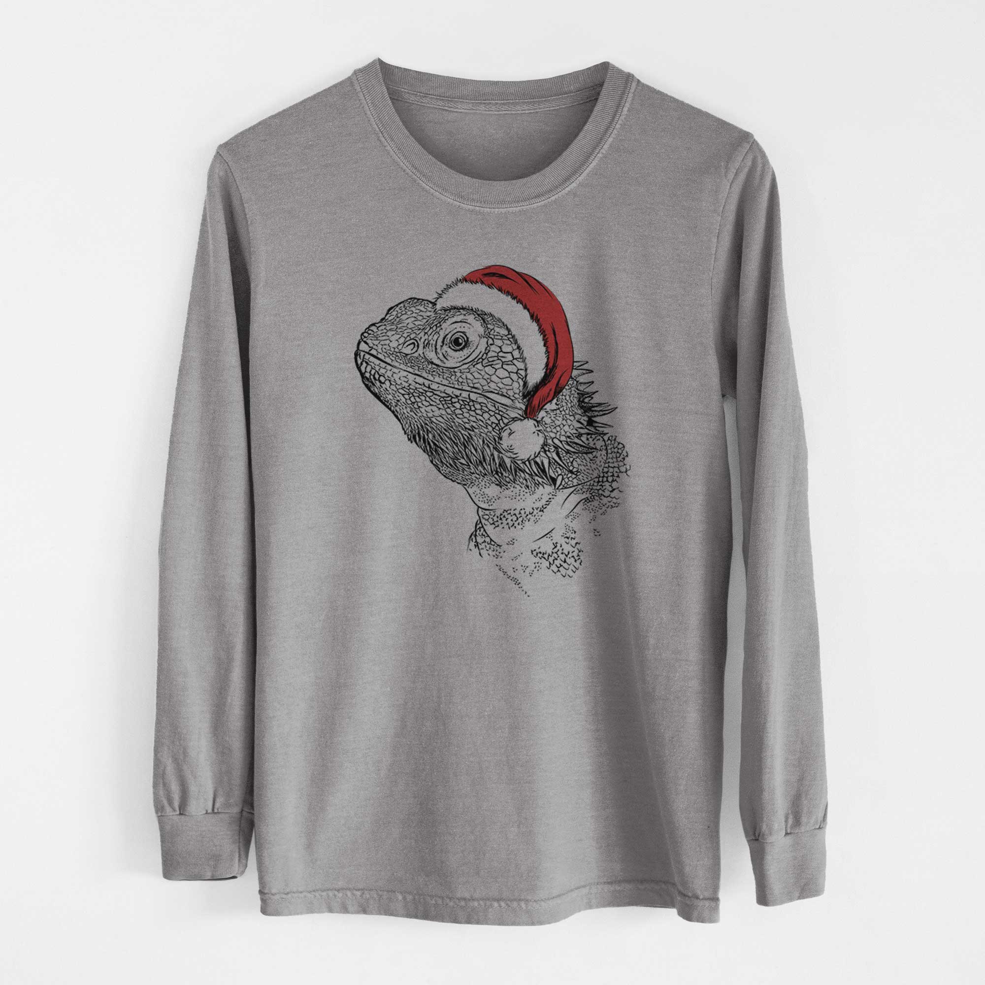 Santa Ash the Bearded Dragon - Men's Heavyweight 100% Cotton Long Sleeve - Image 7