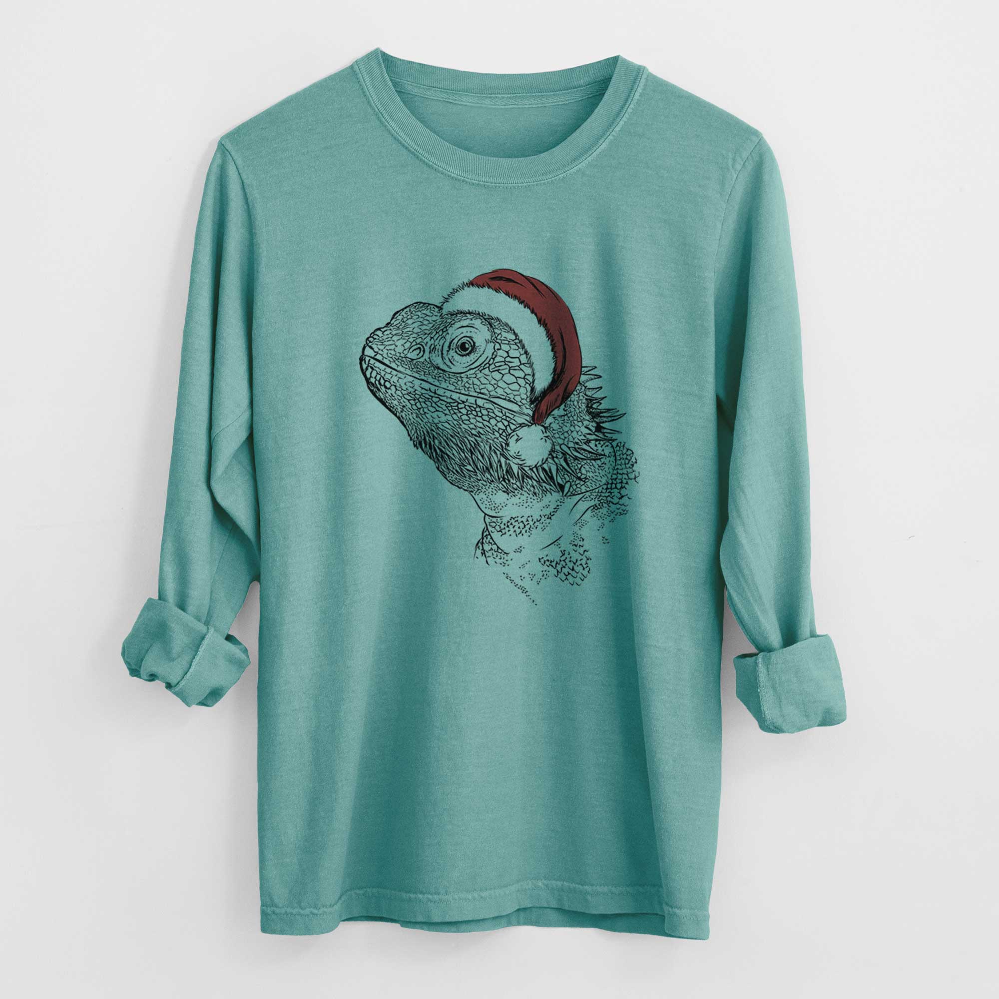 Santa Ash the Bearded Dragon - Men's Heavyweight 100% Cotton Long Sleeve - Image 9
