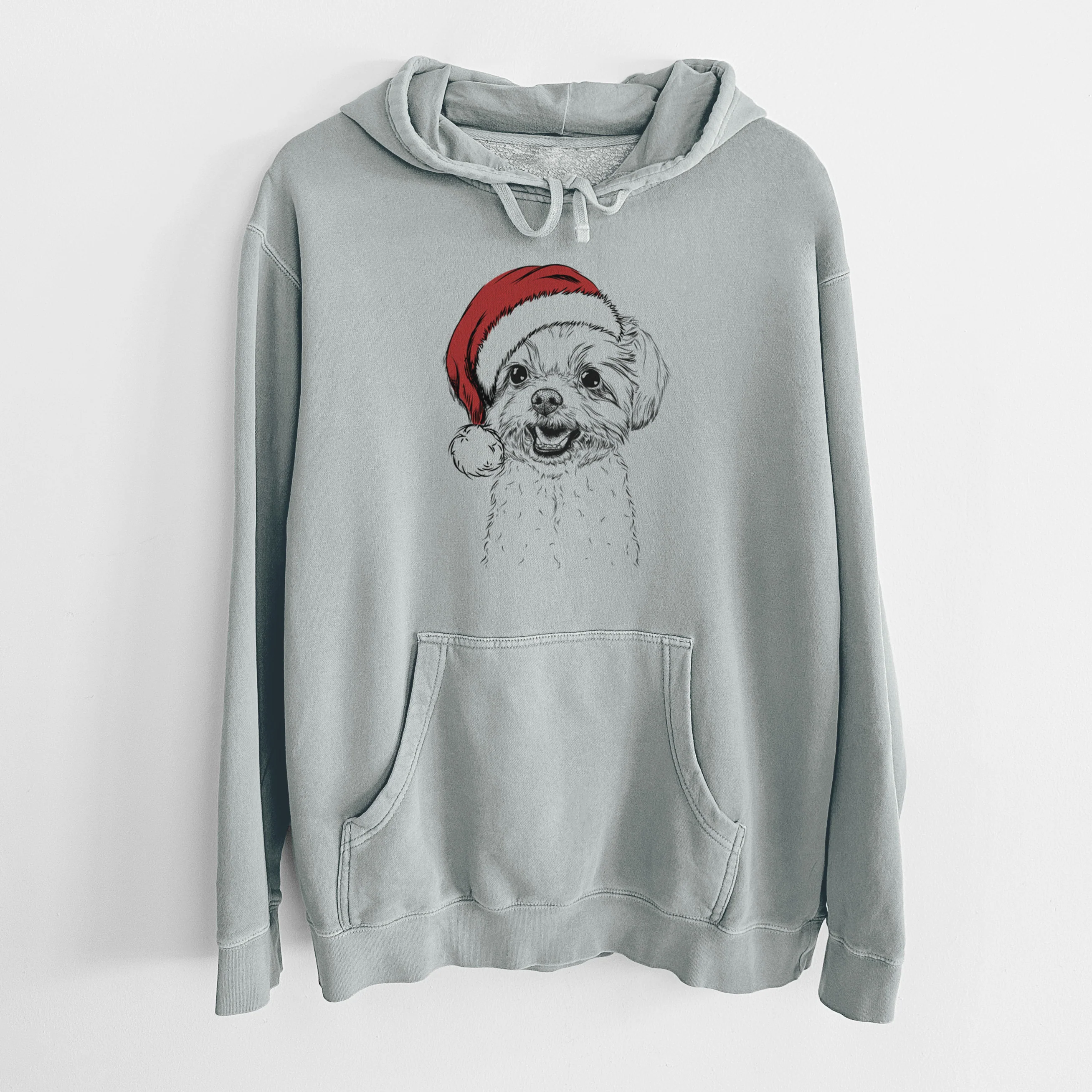 Santa Hat Aspen the Morkie - Unisex Pigment Dyed Hoodie - Image 8