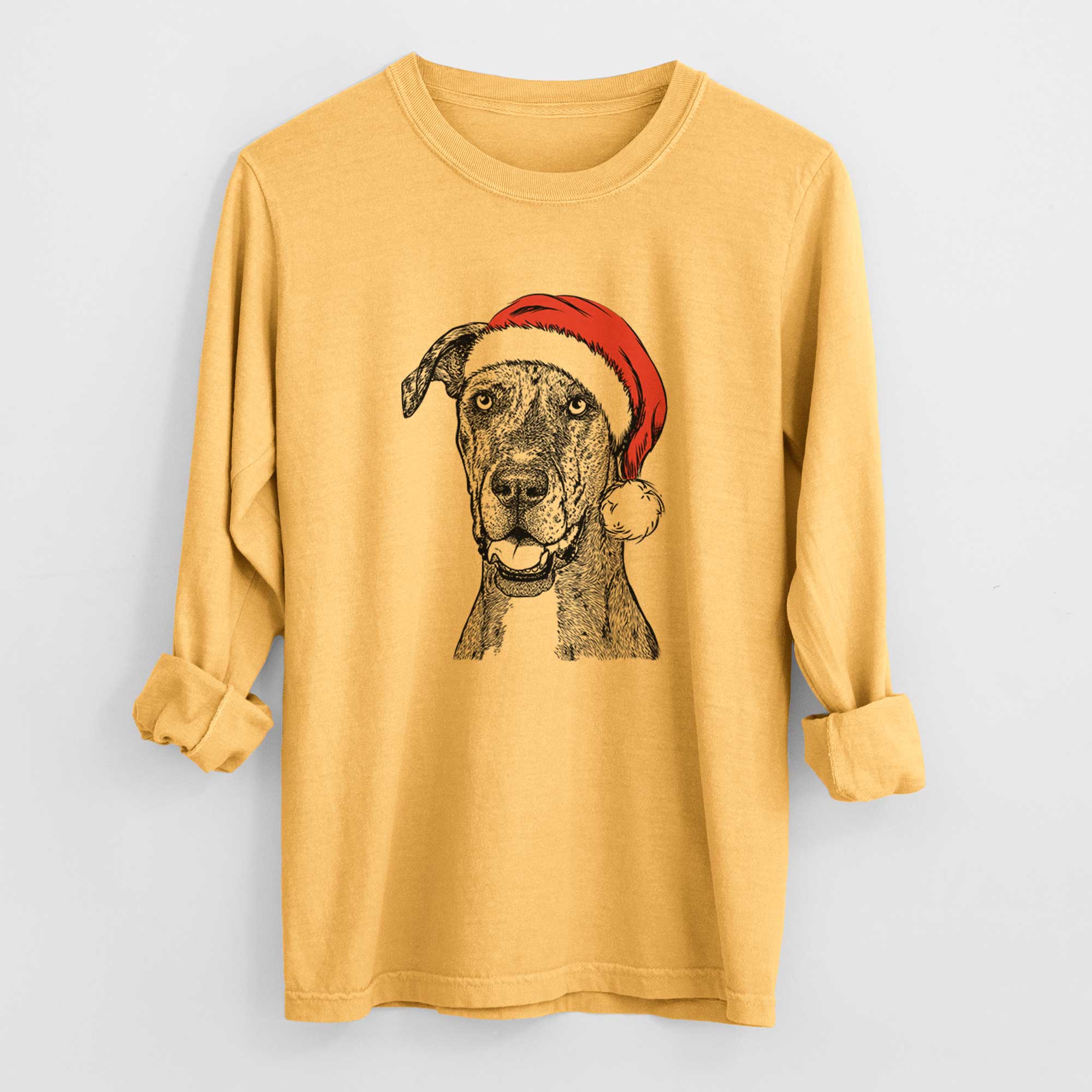 Santa Athena the Merle Great Dane - Men's Heavyweight 100% Cotton Long Sleeve - Image 3