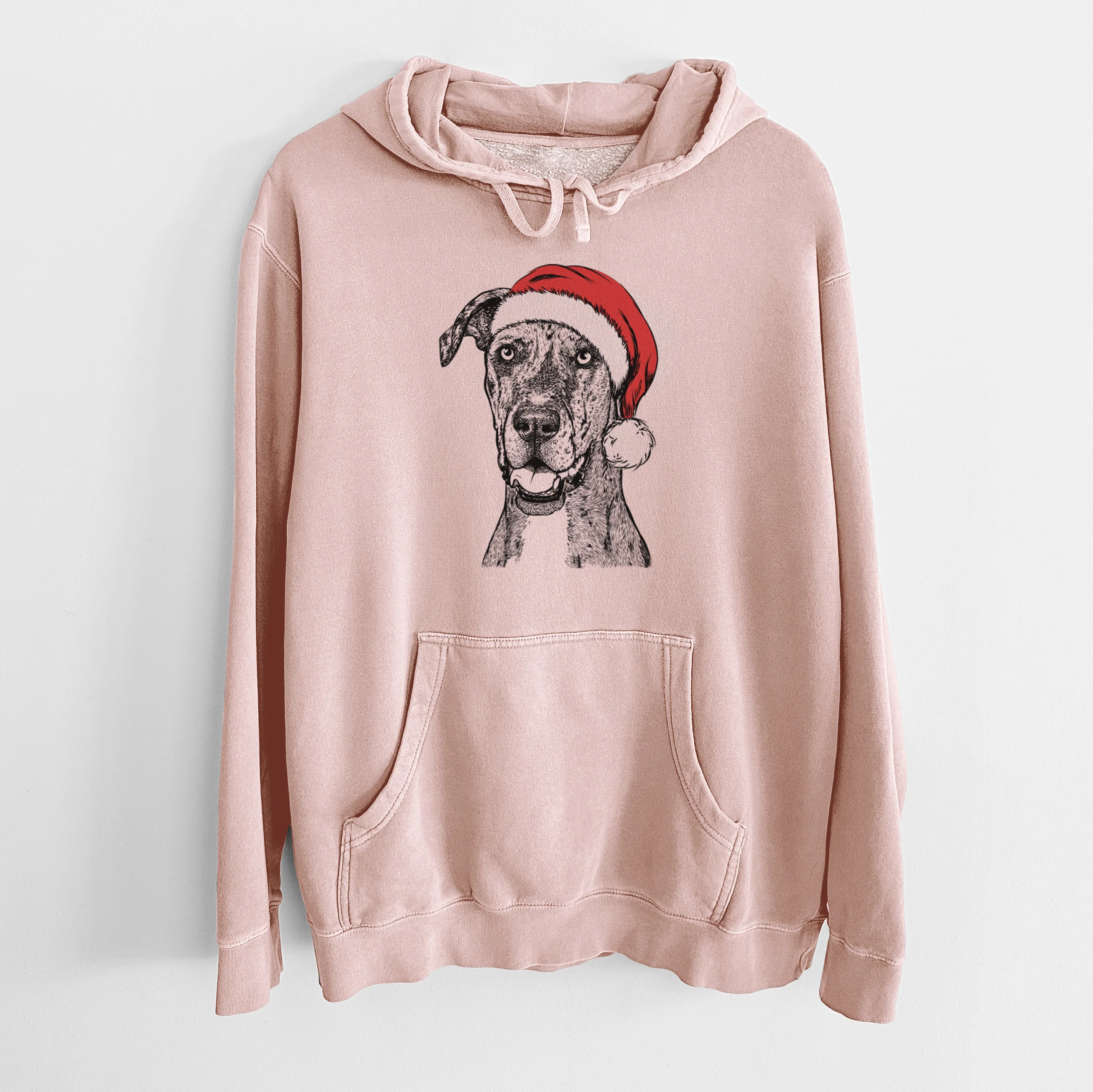 Santa Hat Athena the Merle Great Dane - Unisex Pigment Dyed Hoodie - Image 6