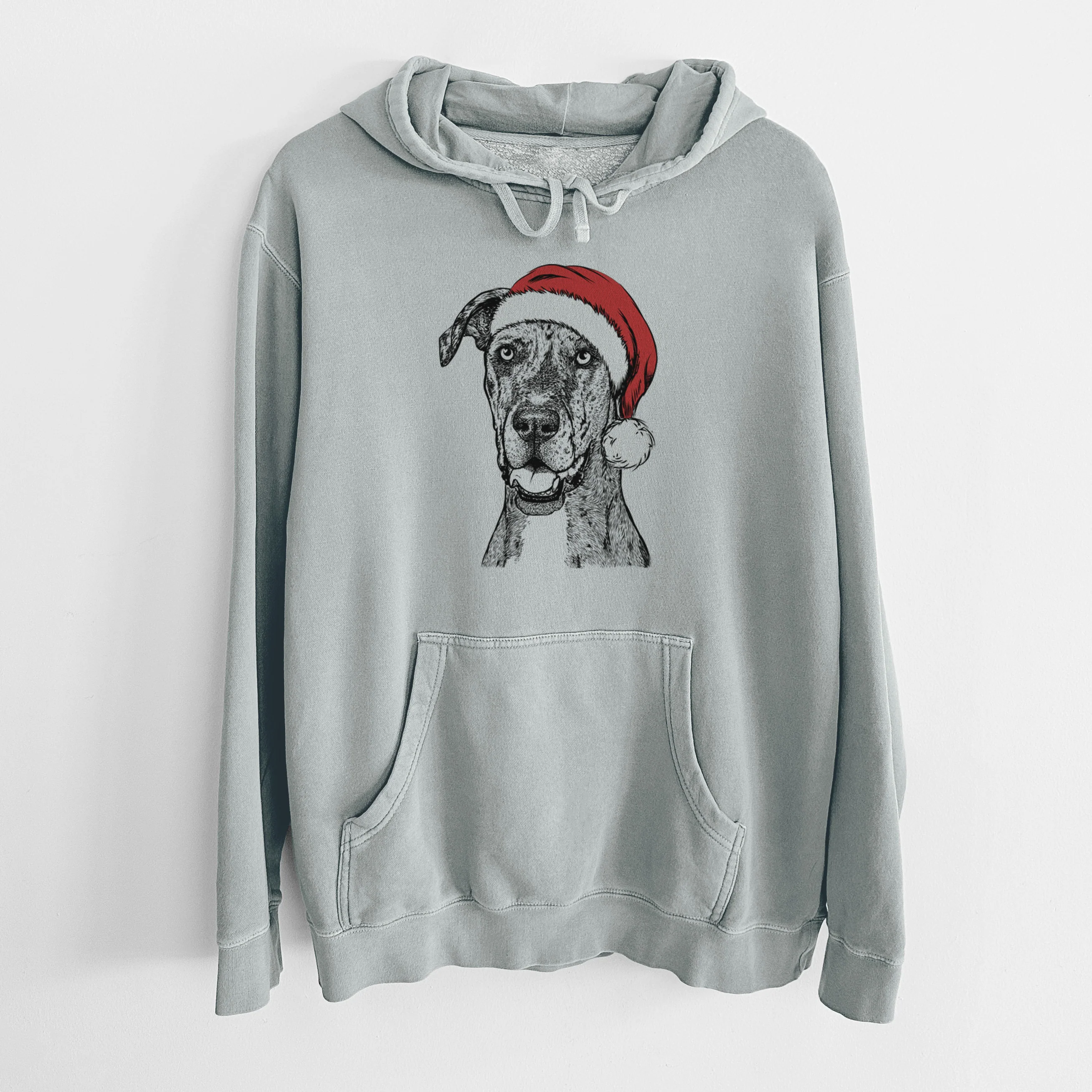 Santa Hat Athena the Merle Great Dane - Unisex Pigment Dyed Hoodie - Image 8