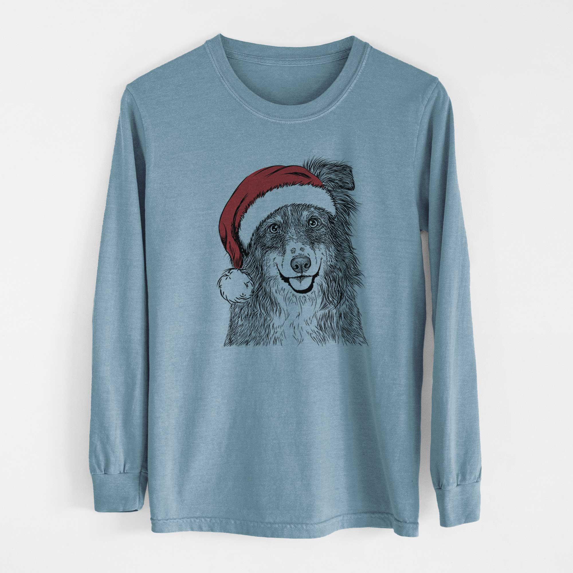 Santa Aushe the Australian Shepherd - Men's Heavyweight 100% Cotton Long Sleeve - Image 8