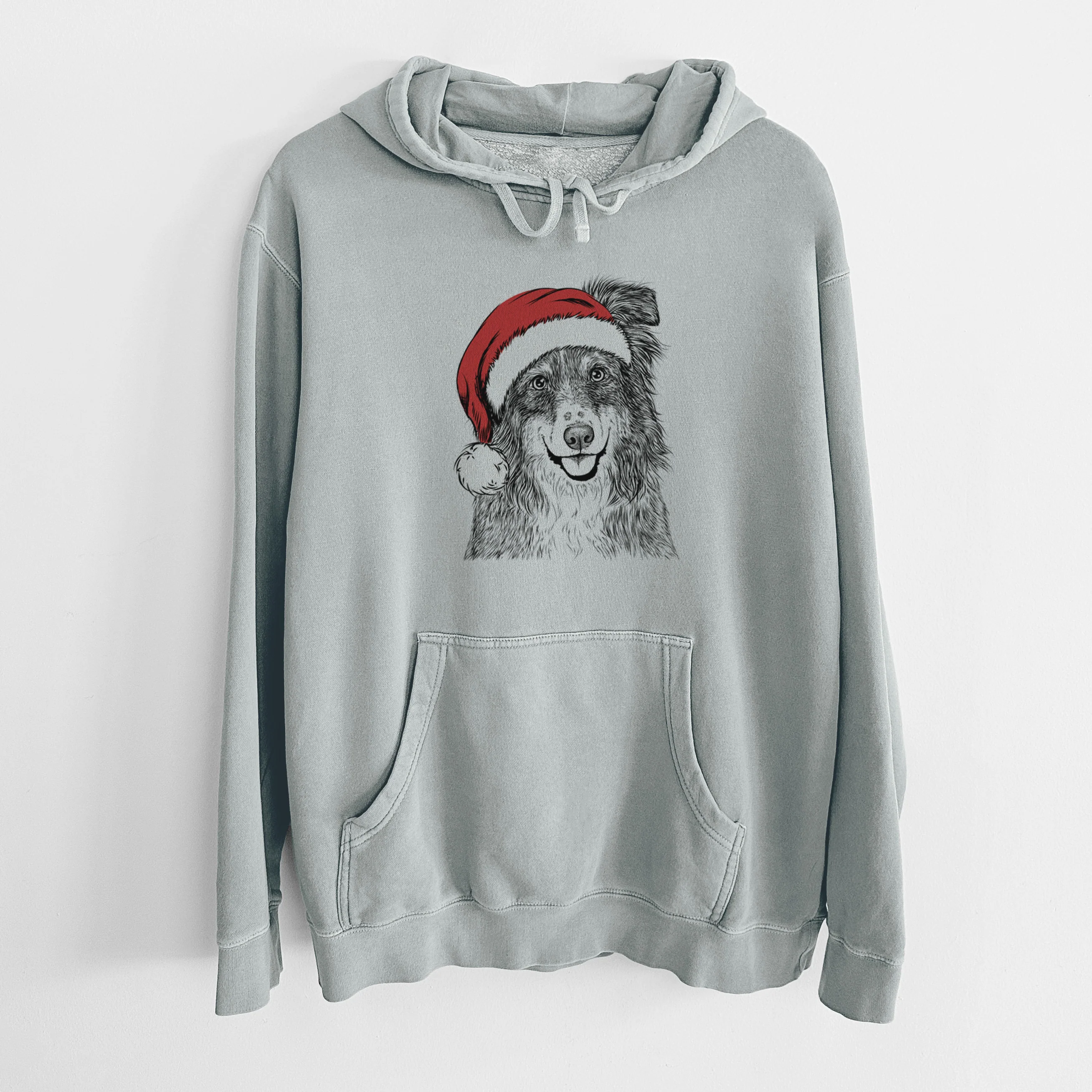 Santa Hat Aushe the Australian Shepherd - Unisex Pigment Dyed Hoodie - Image 8