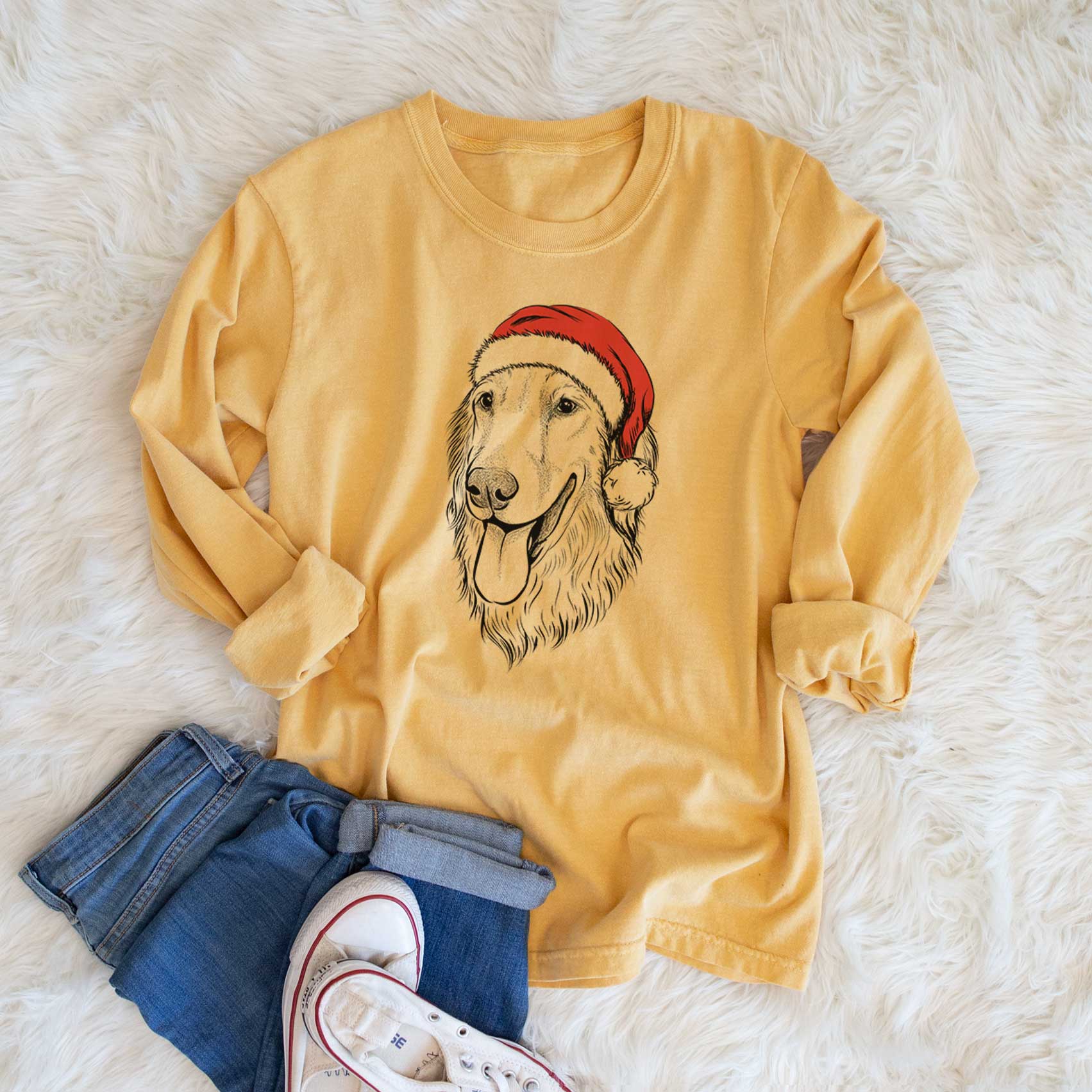 Santa Bailey the Golden Retriever - Men's Heavyweight 100% Cotton Long Sleeve - Image 6