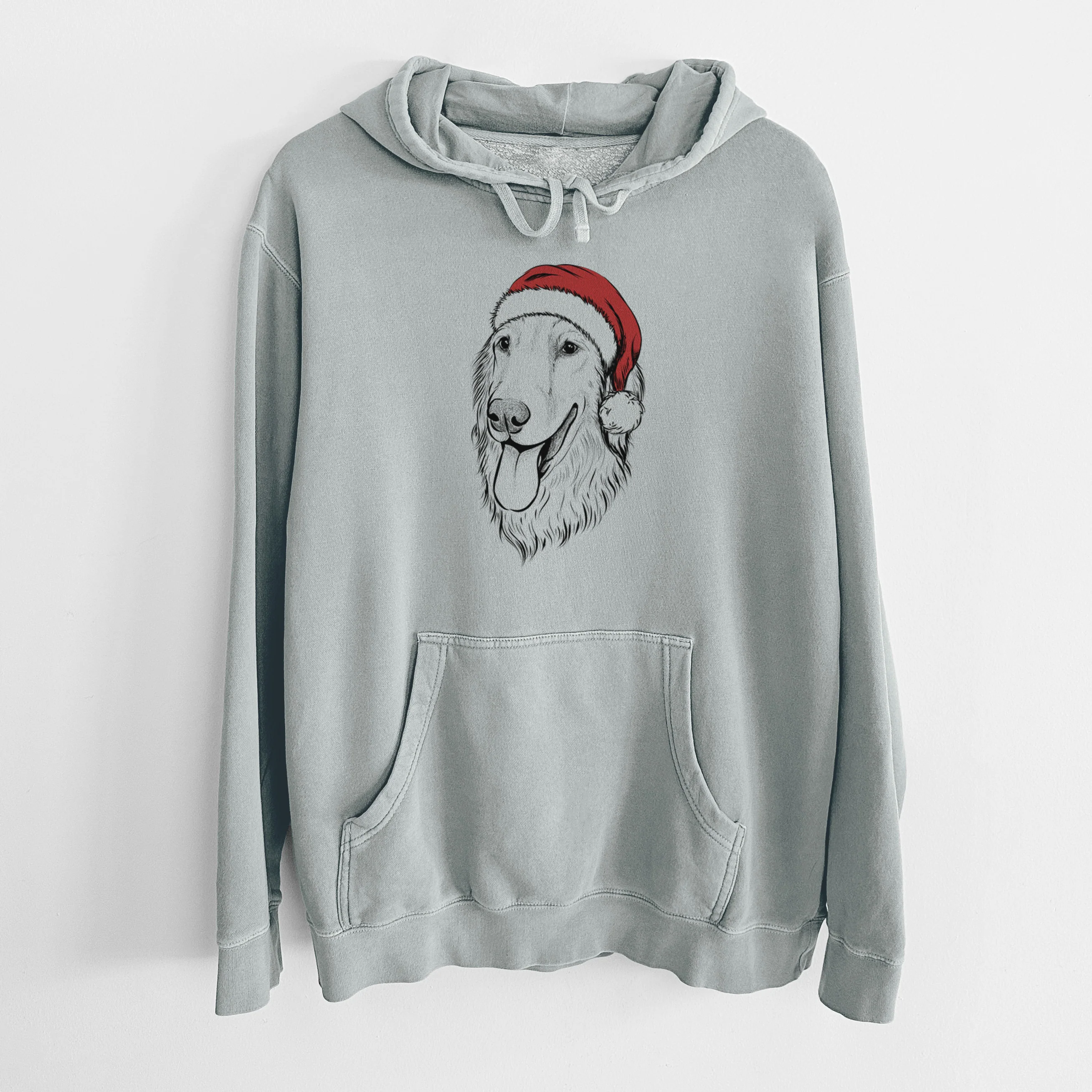 Santa Hat Bailey the Golden Retriever - Unisex Pigment Dyed Hoodie - Image 8