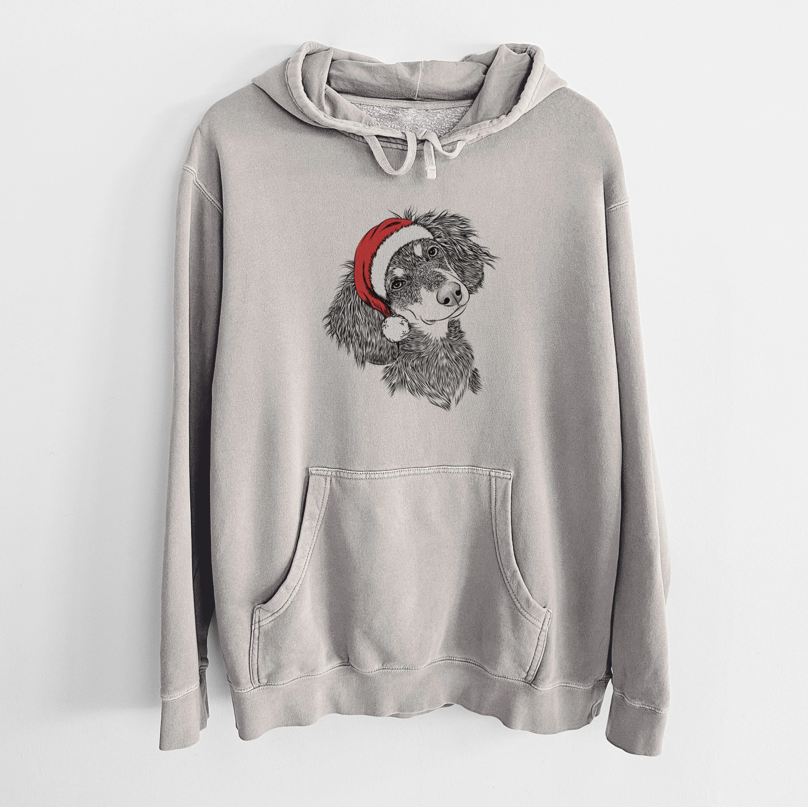 Santa Hat Bailey the Long Haired Dachshund - Unisex Pigment Dyed Hoodie - Image 5
