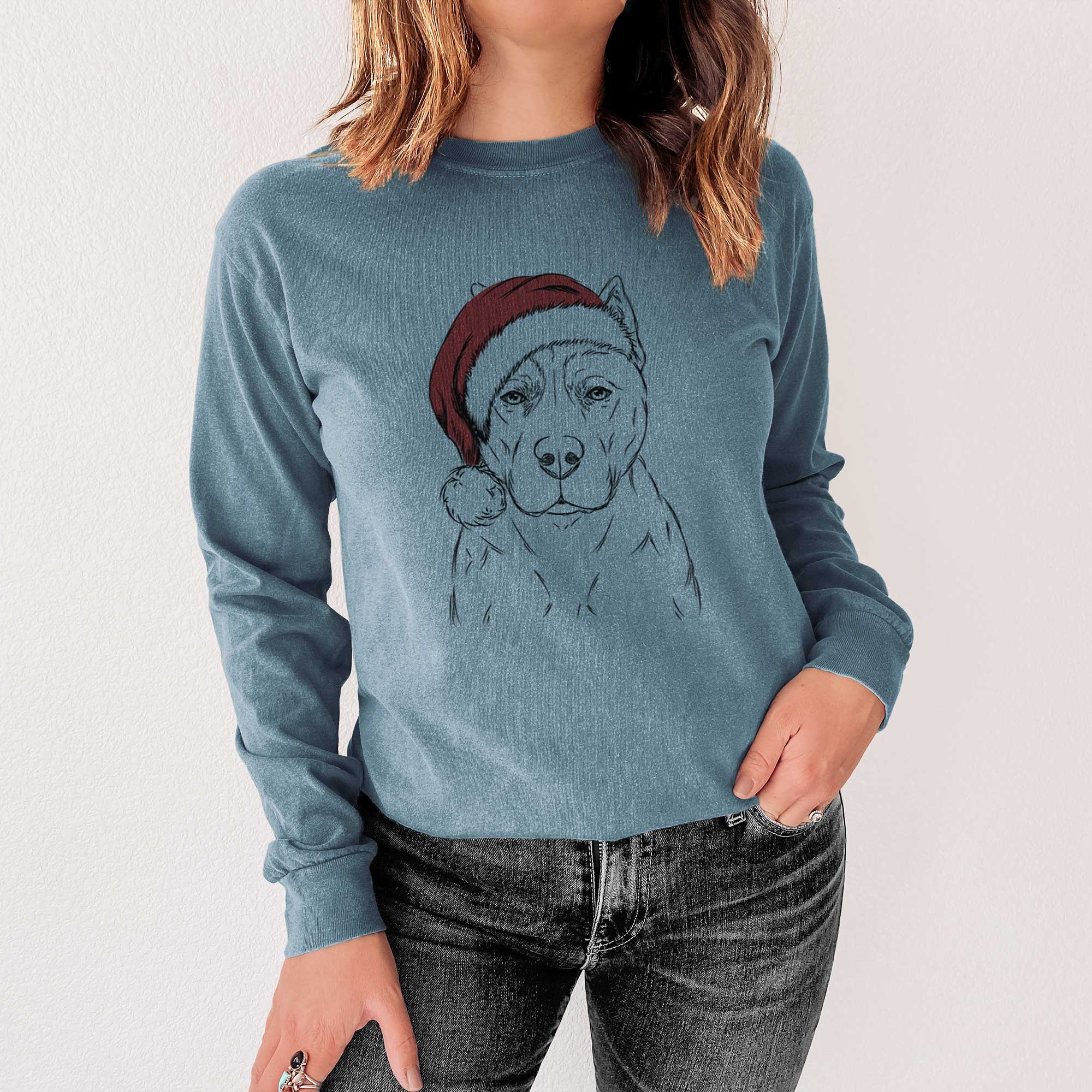 Santa Bane the Pitbull Mix - Men's Heavyweight 100% Cotton Long Sleeve - Image 4