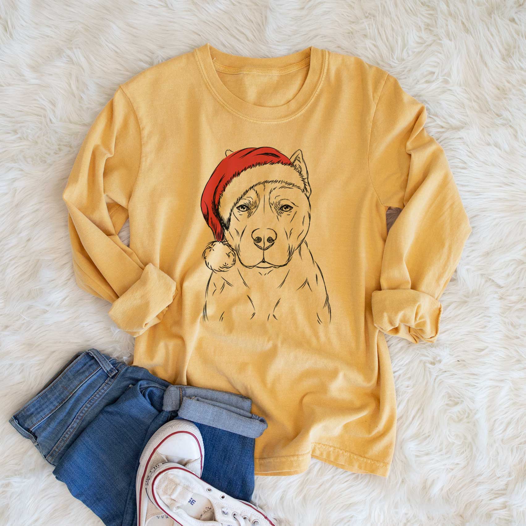 Santa Bane the Pitbull Mix - Men's Heavyweight 100% Cotton Long Sleeve - Image 6