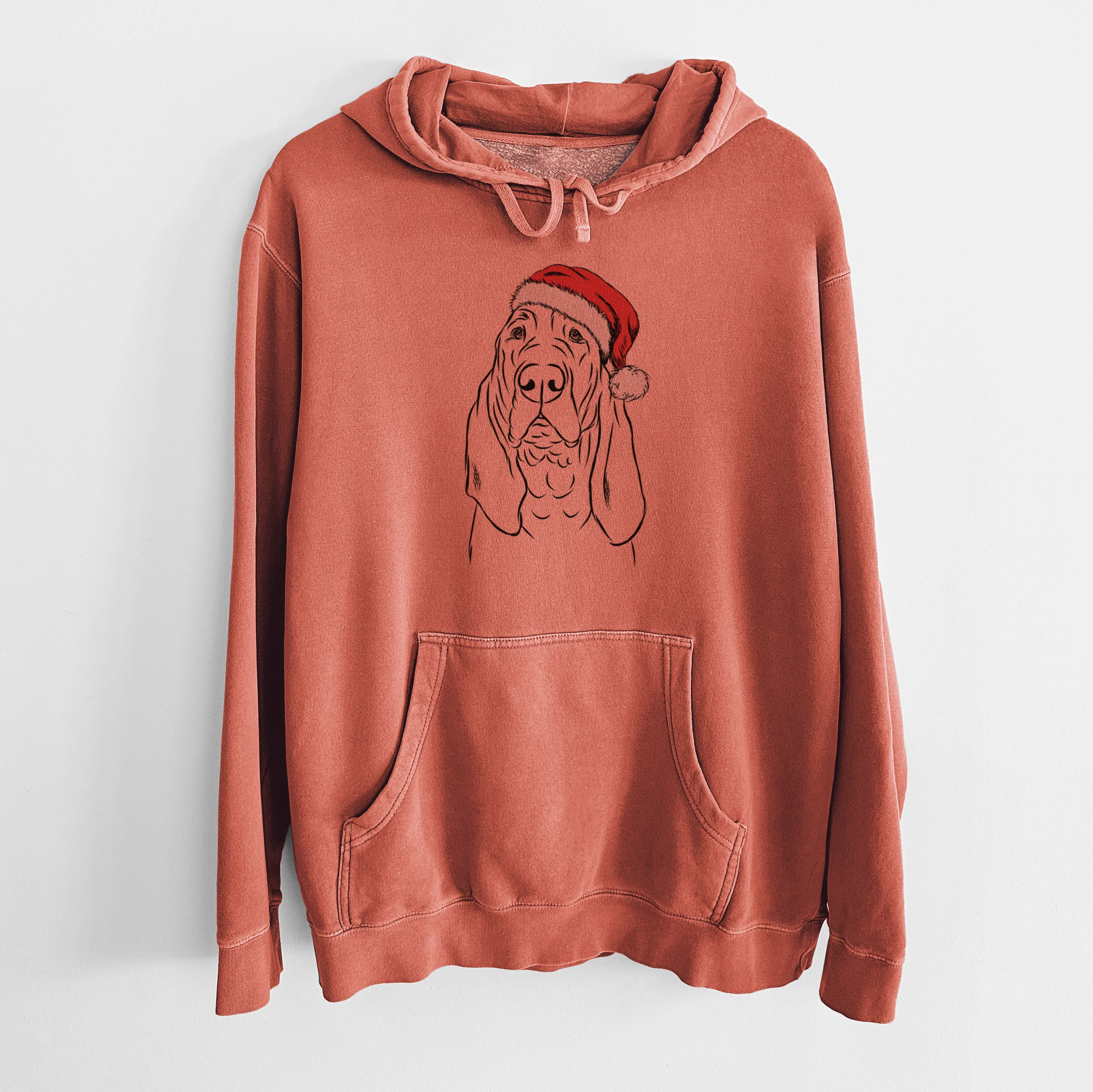 Santa Hat Baron the Bloodhound - Unisex Pigment Dyed Hoodie - Image 9