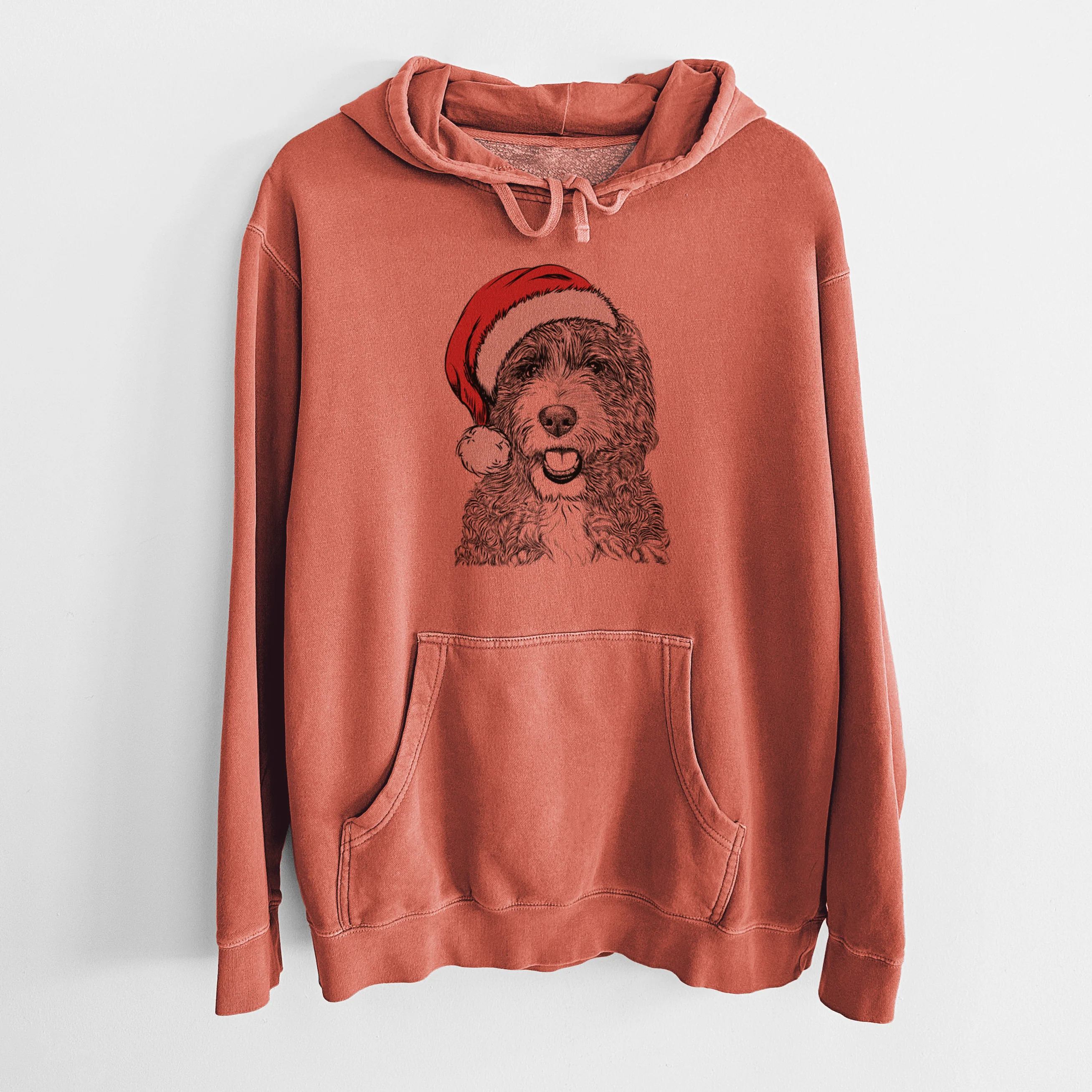 Santa Hat Bash the Bernedoodle - Unisex Pigment Dyed Hoodie - Image 9