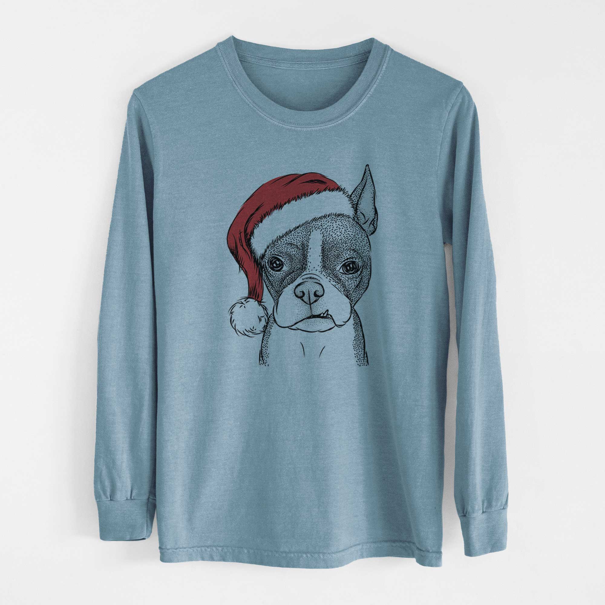 Santa Bean the Boston Terrier - Men's Heavyweight 100% Cotton Long Sleeve - Image 8