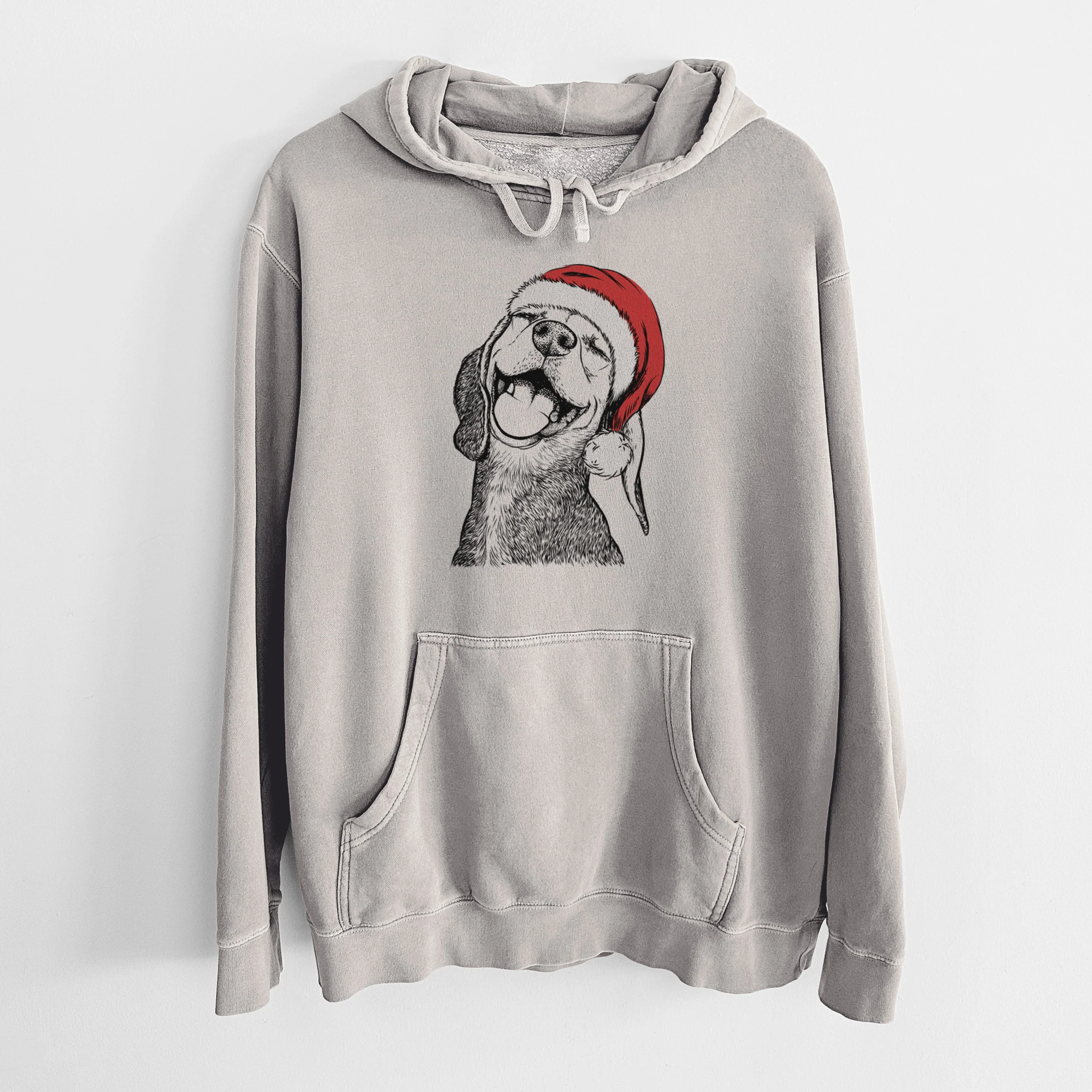 Santa Hat Belle the Hound Mix - Unisex Pigment Dyed Hoodie - Image 5