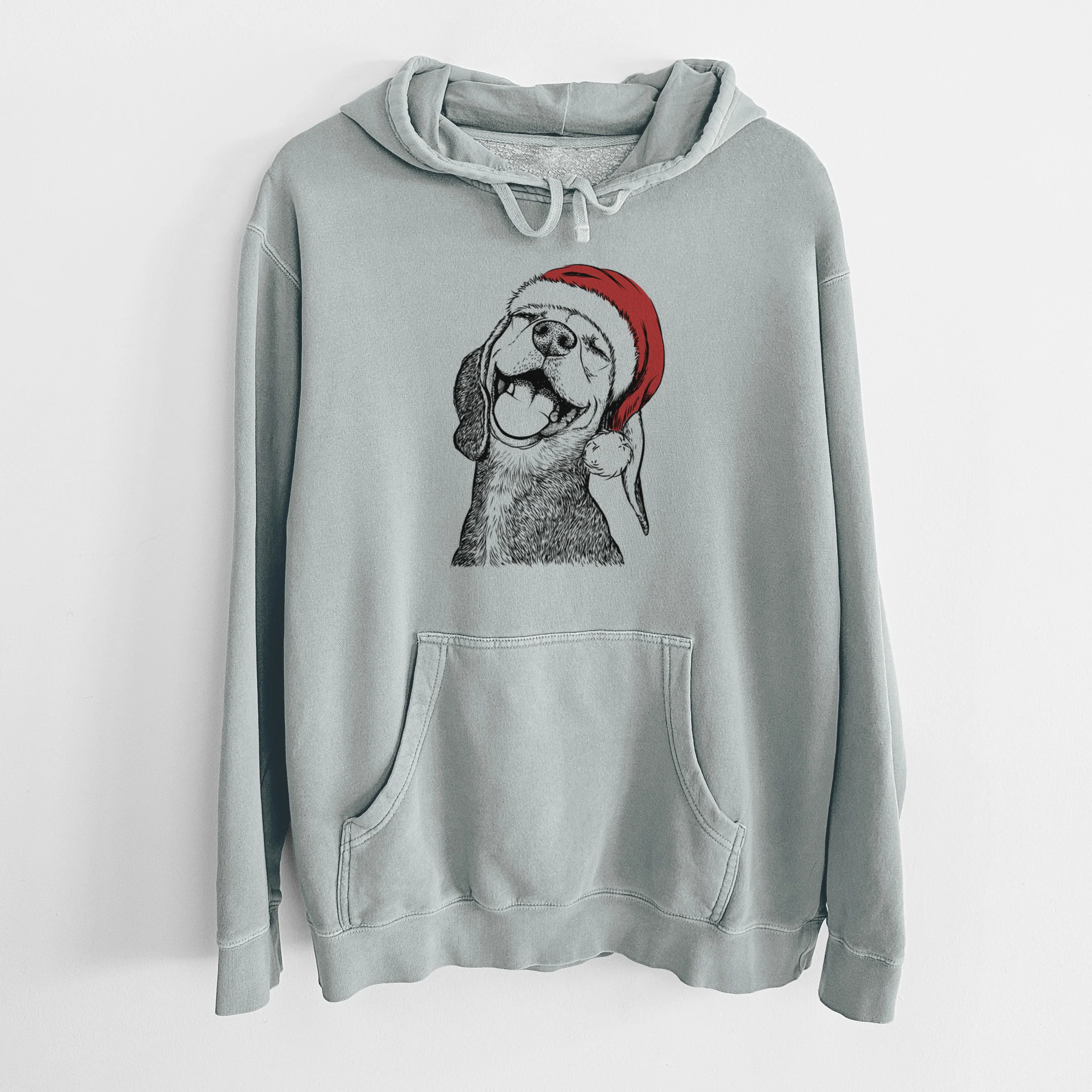 Santa Hat Belle the Hound Mix - Unisex Pigment Dyed Hoodie - Image 8