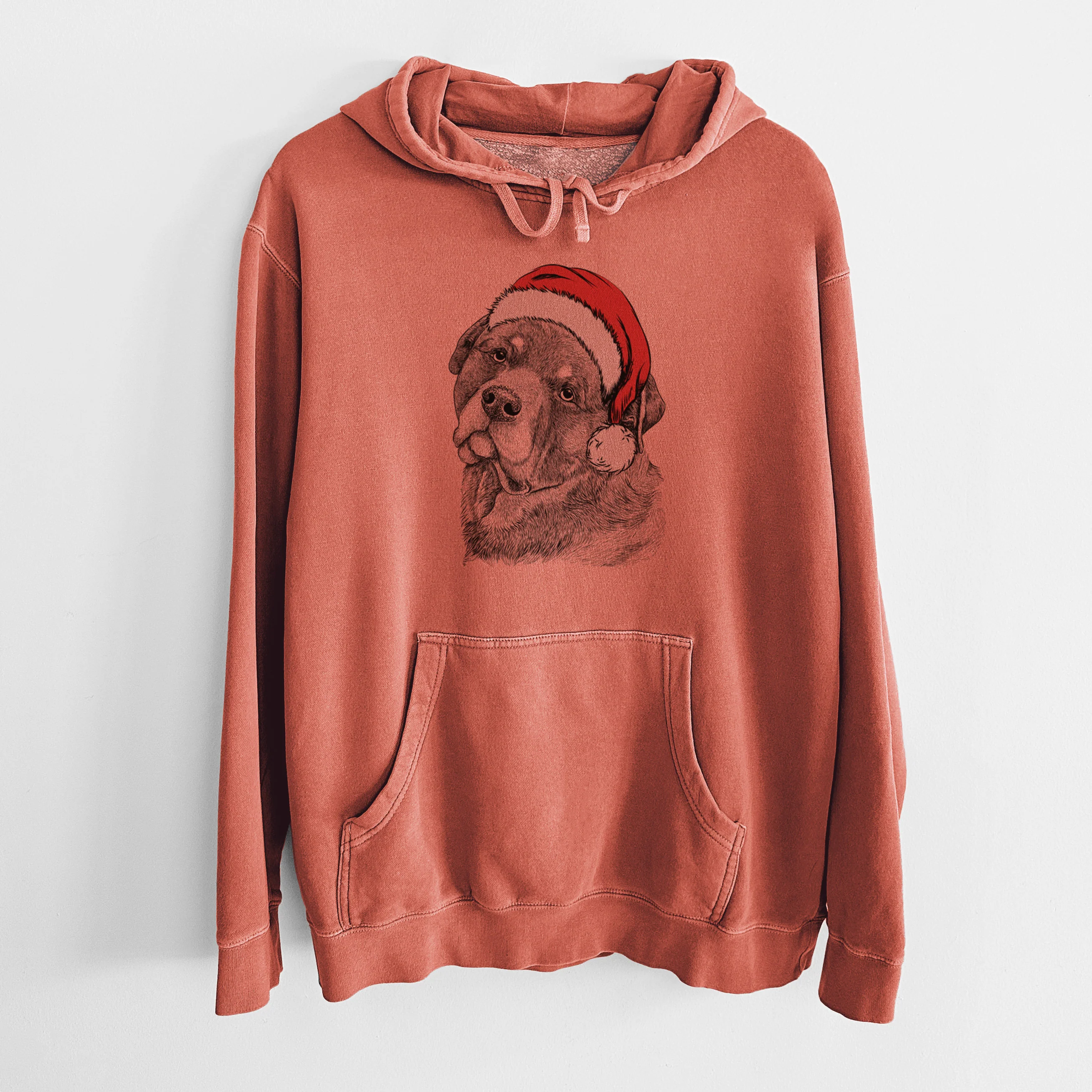 Santa Hat Bender the Rottweiler - Unisex Pigment Dyed Hoodie - Image 9
