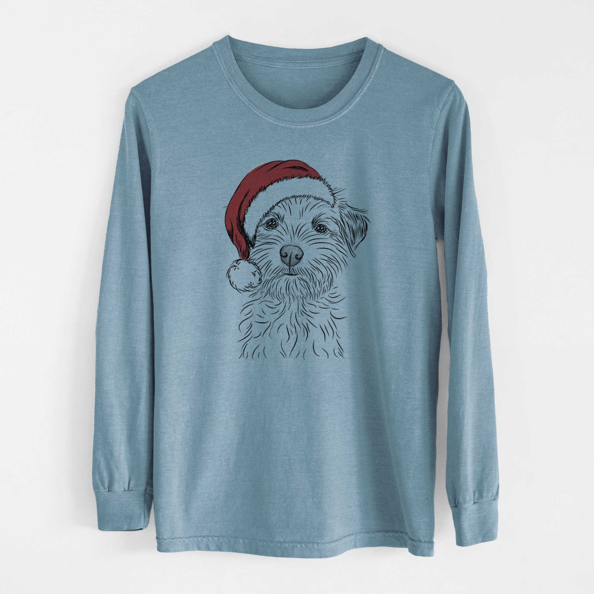 Santa Benjamin the Border Terrier - Men's Heavyweight 100% Cotton Long Sleeve - Image 8