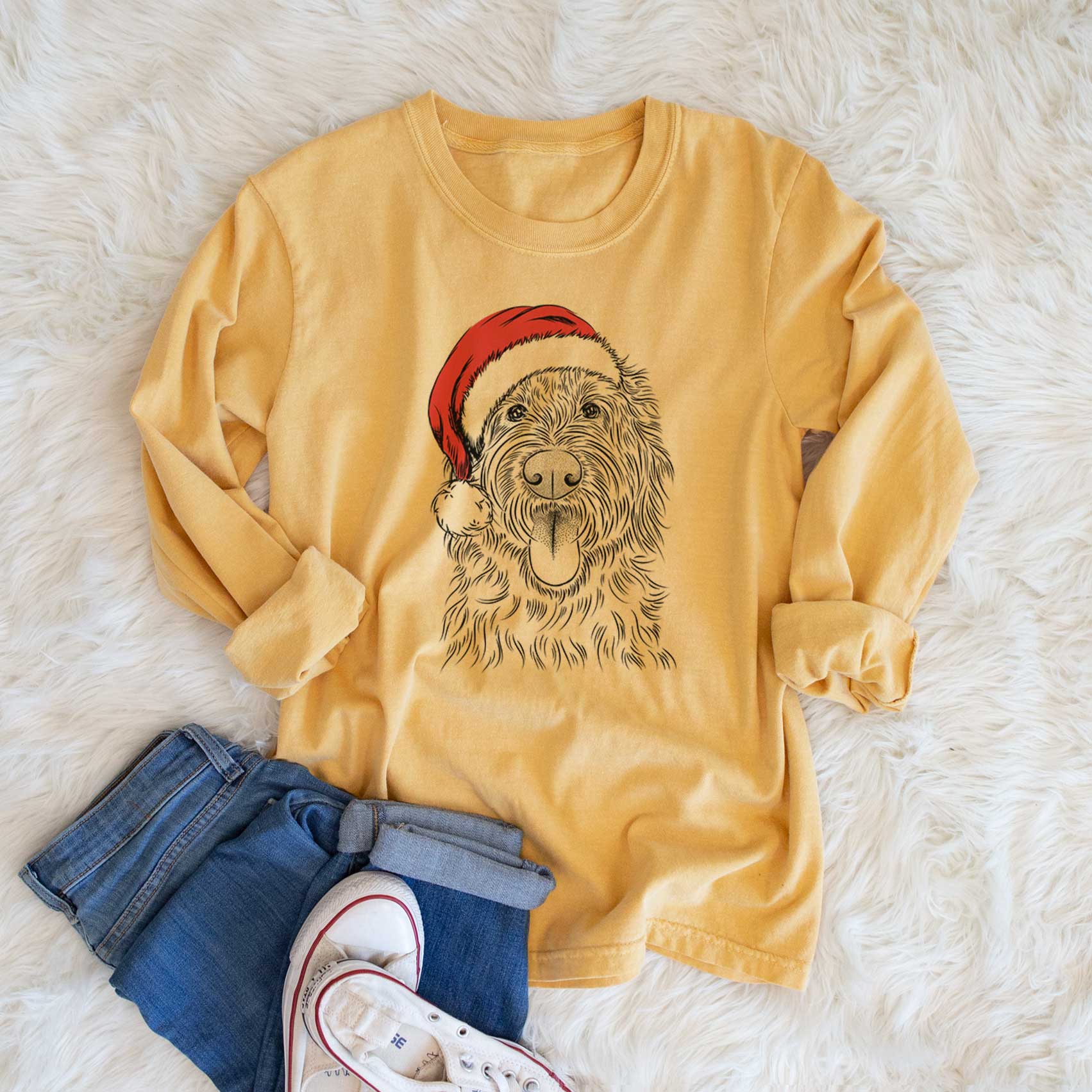 Santa Bennett the Doodle - Men's Heavyweight 100% Cotton Long Sleeve - Image 6