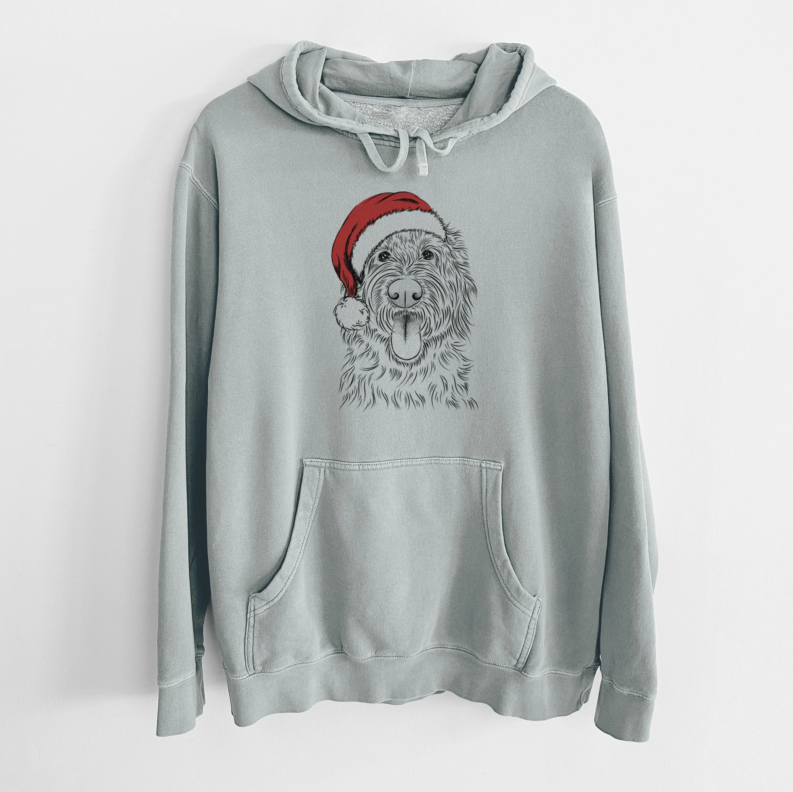 Santa Hat Bennett the Doodle - Unisex Pigment Dyed Hoodie - Image 8