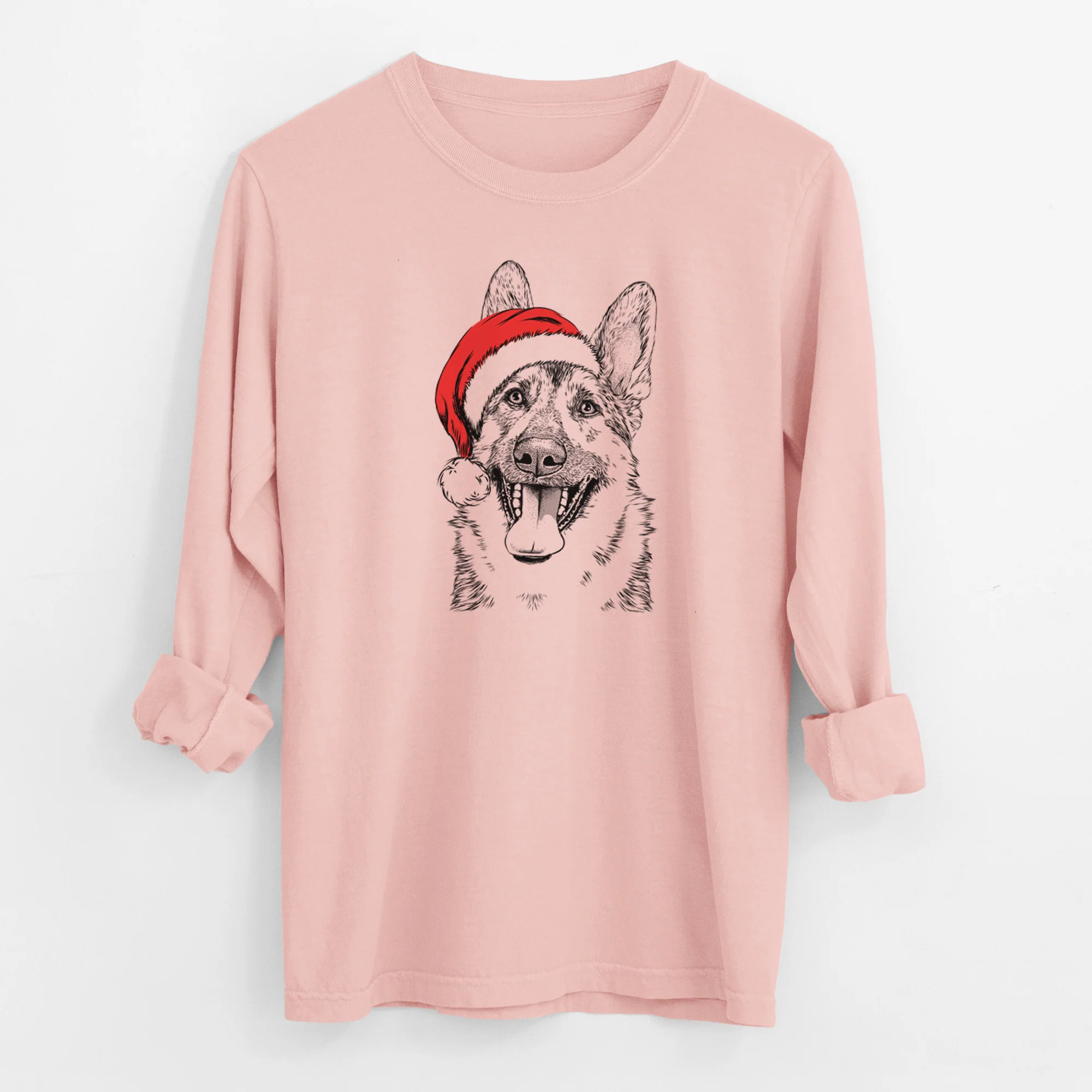 Santa Benson the German Shepherd - Men's Heavyweight 100% Cotton Long Sleeve - Image 11