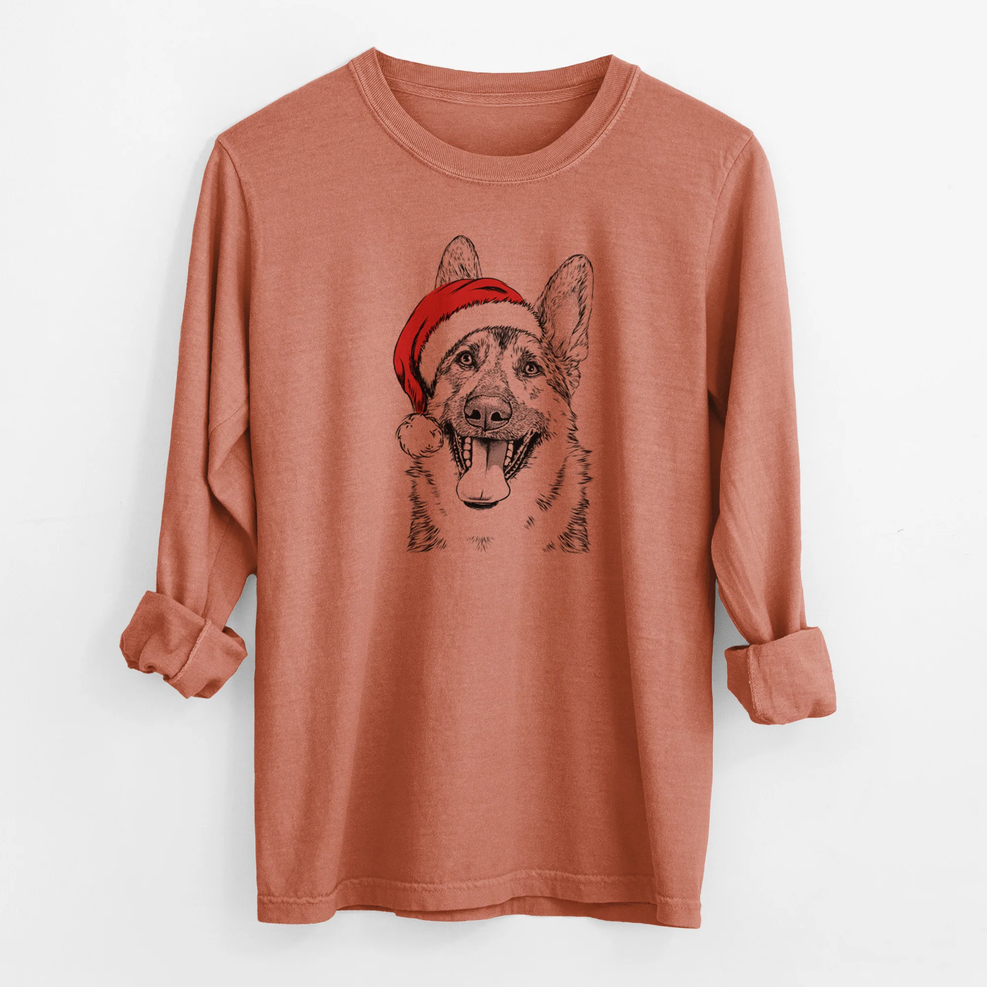 Santa Benson the German Shepherd - Men's Heavyweight 100% Cotton Long Sleeve - Image 13