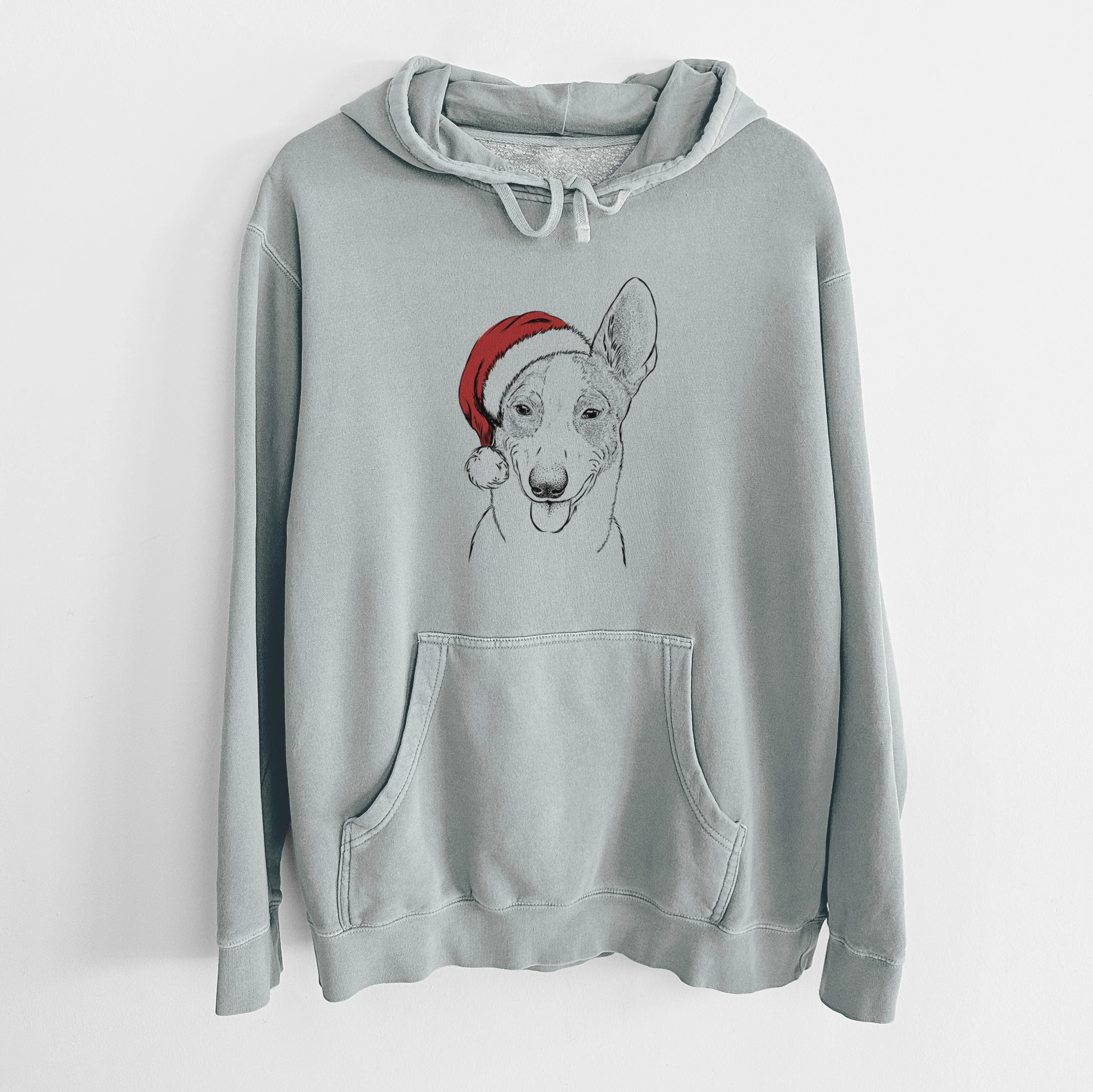 Santa Hat Berlin the Carolina Dog - Unisex Pigment Dyed Hoodie - Image 8