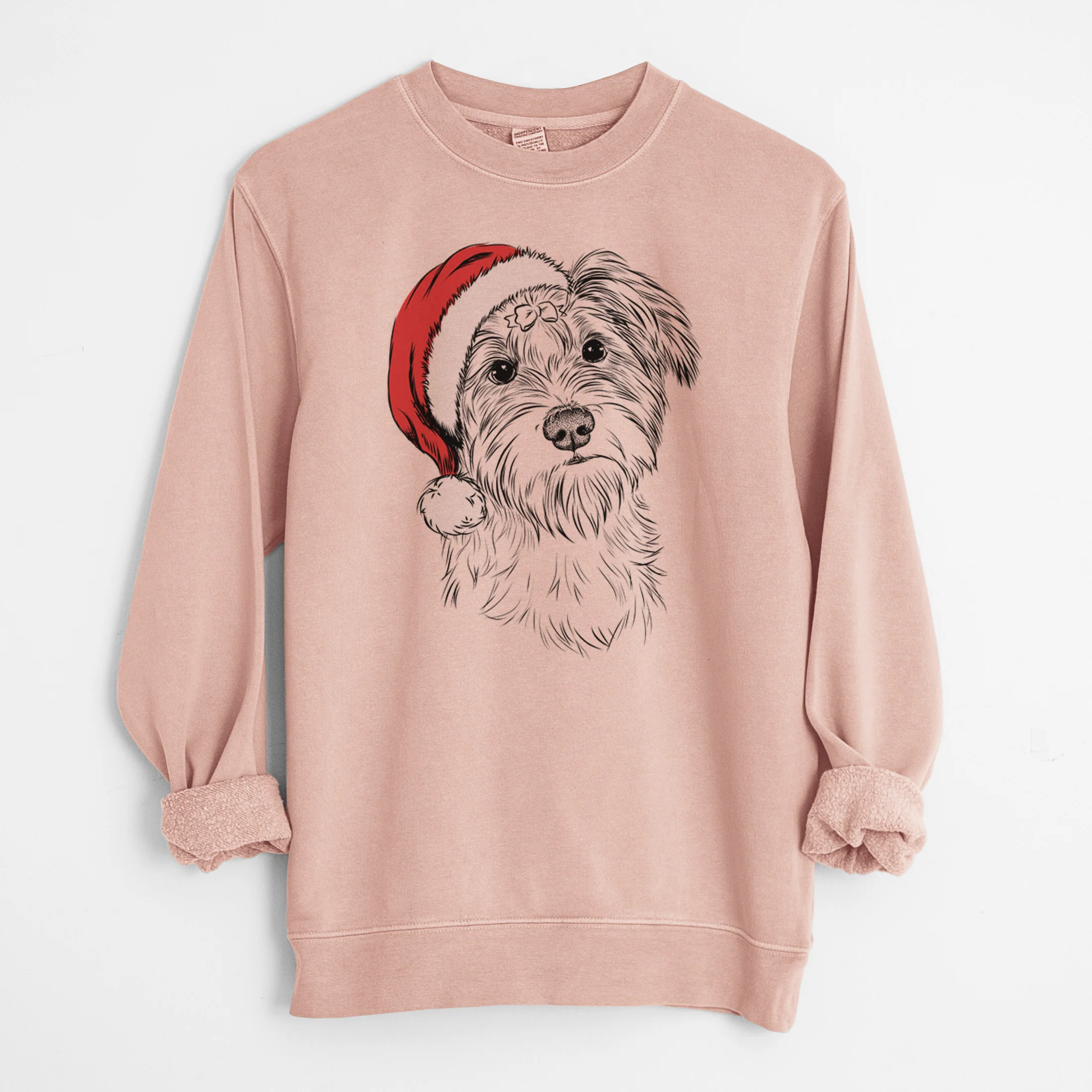 Santa Birdee the Schnauzer Mix - Unisex Pigment Dyed Crew Sweatshirt - Image 5