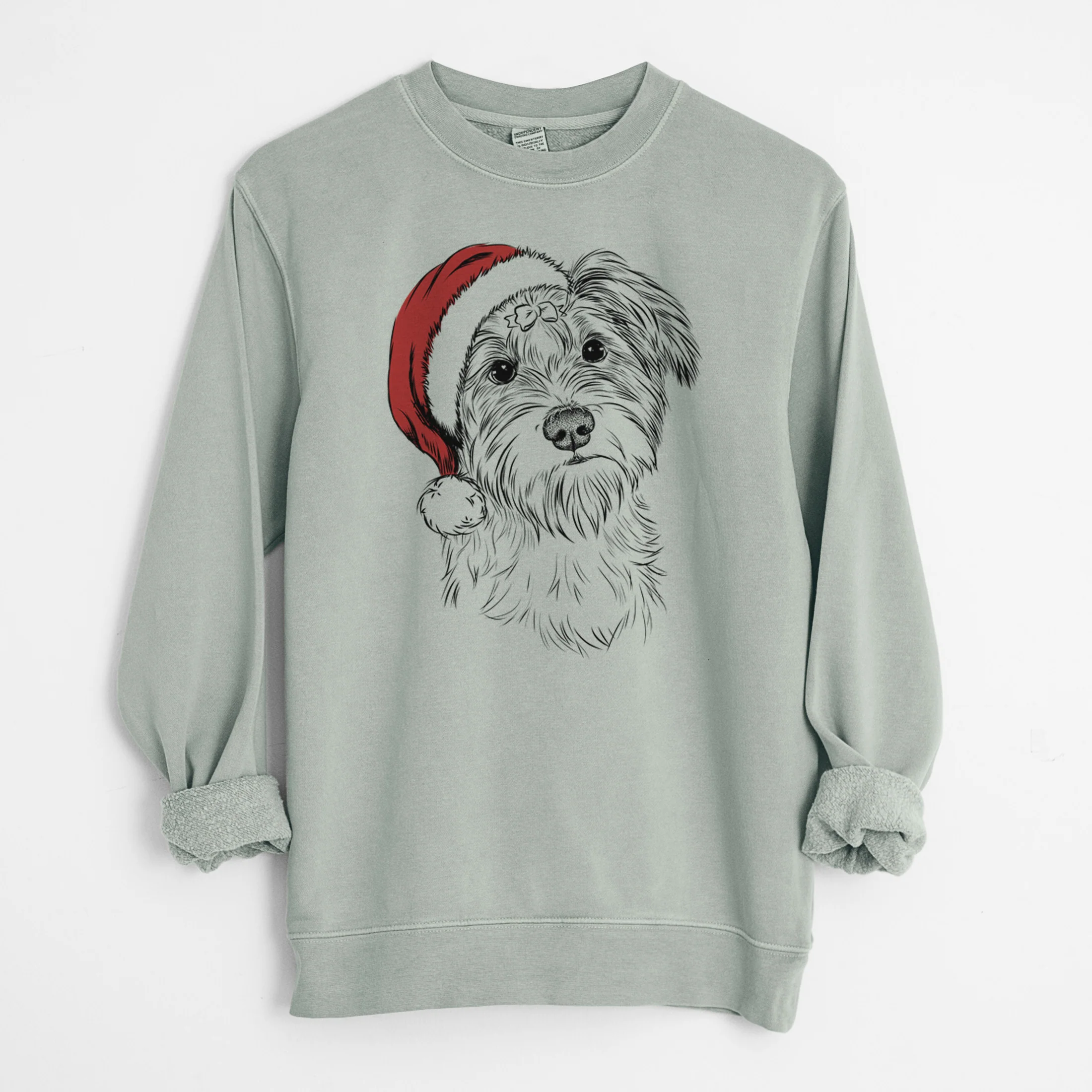 Santa Birdee the Schnauzer Mix - Unisex Pigment Dyed Crew Sweatshirt - Image 7