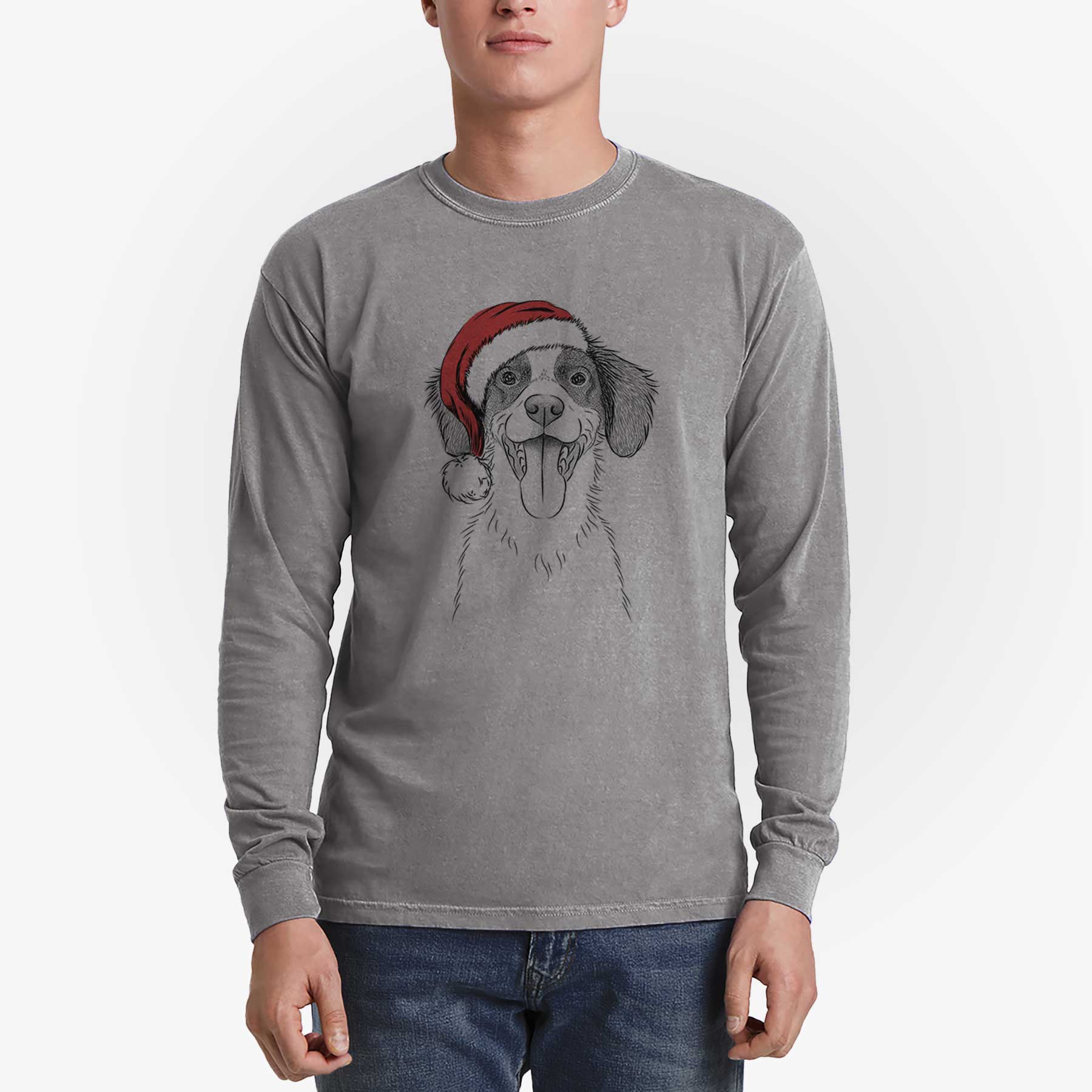 Santa Birdie the Brittany - Men's Heavyweight 100% Cotton Long Sleeve - Image 5