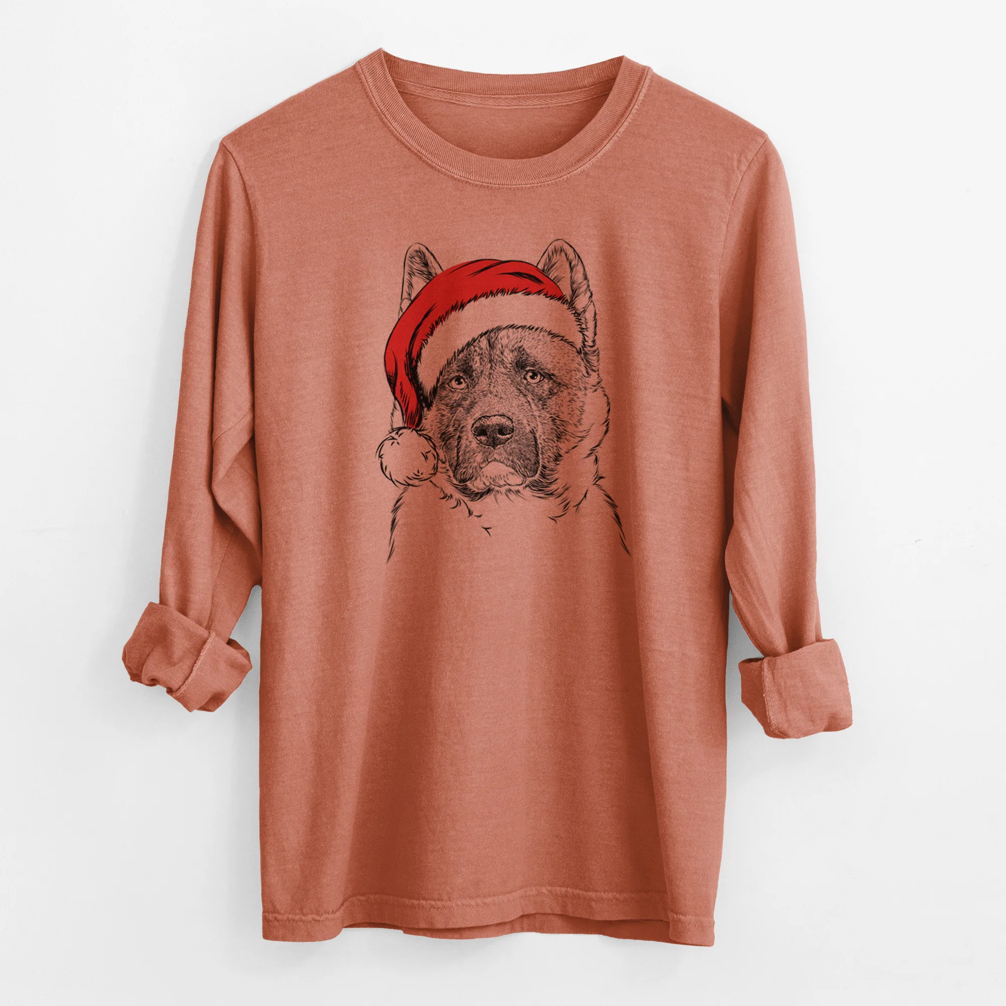 Santa Bo the American Akita - Men's Heavyweight 100% Cotton Long Sleeve - Image 13